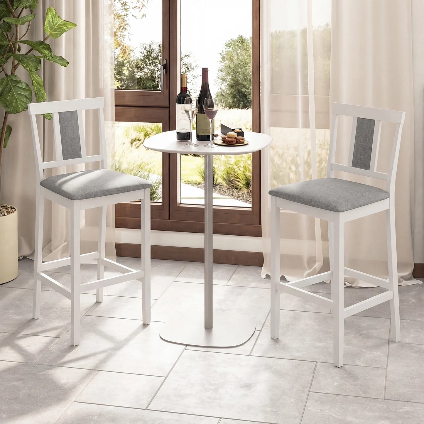 Set of 2 Upholstered Barstool 29.5 Inch Bar Height with Solid Rubber Wood Frame-Walnut