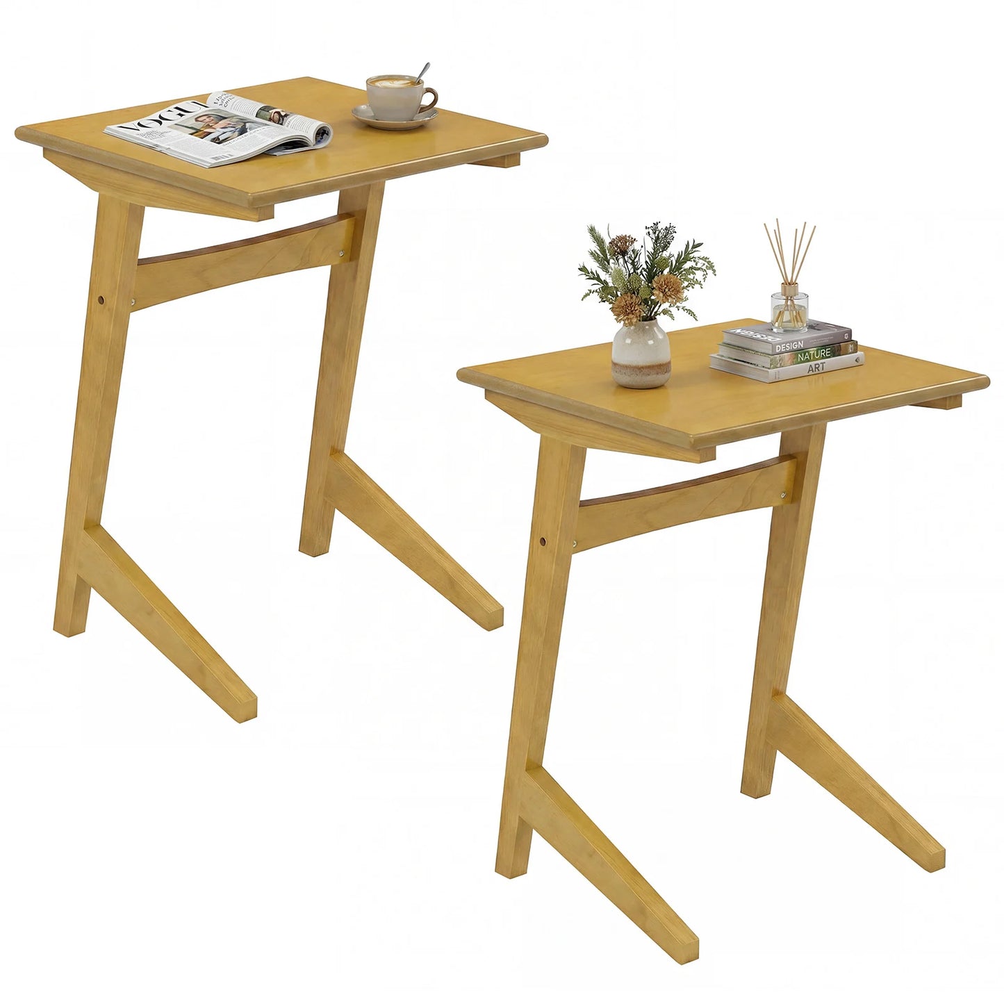 1 Piece Wood Sofa Side Table C-shaped End Table with Wood Veneered Top