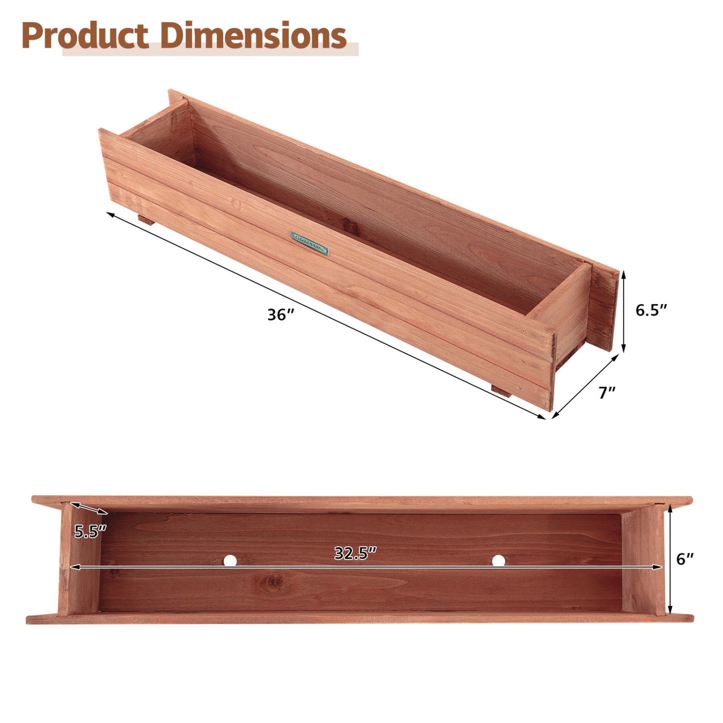 Set of 2 brown wooden decorative raised garden beds for yard and window outdoor gardening from Wilsons Home Store
