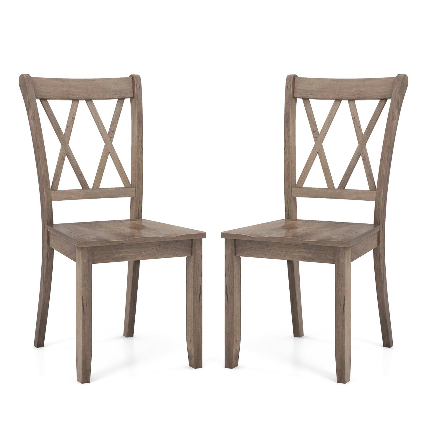 Set of 2 Wooden Dining Chairs Mid Century Farmhouse Retro Kitchen Chairs-Brown