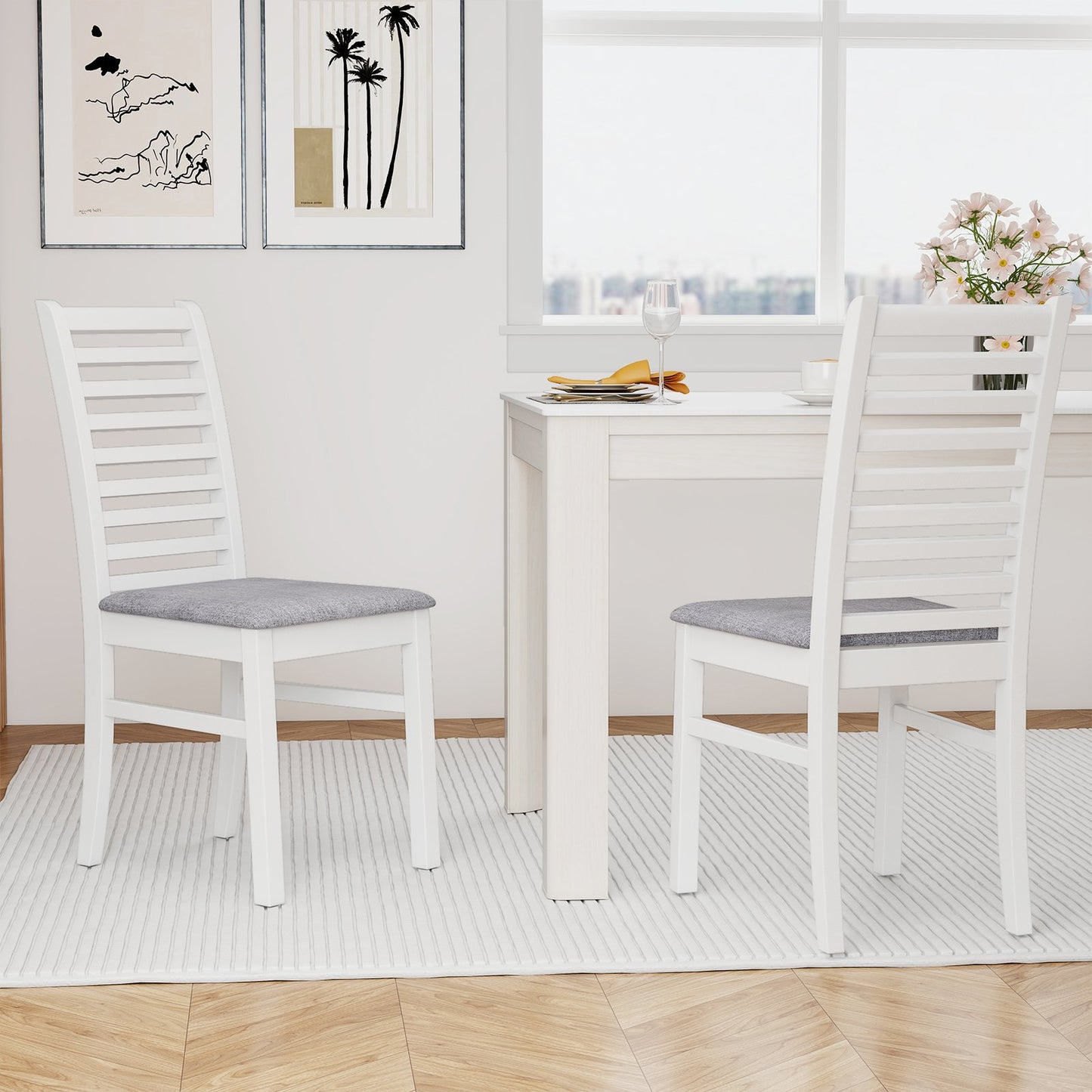 Set of 2 Wooden Dining Chair with Rubber Wood Legs for Living Room-Brown