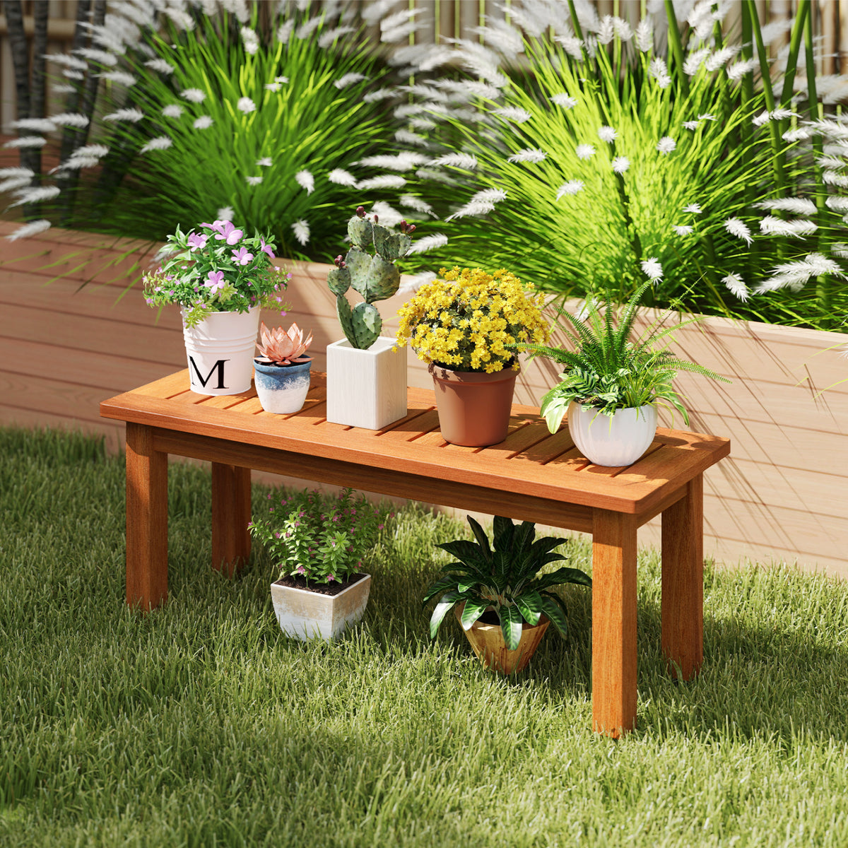 Set of 2 Wooden Plant Stand Outdoor Indoor Solid Wood Flower Pot Holder Display Shelf-S