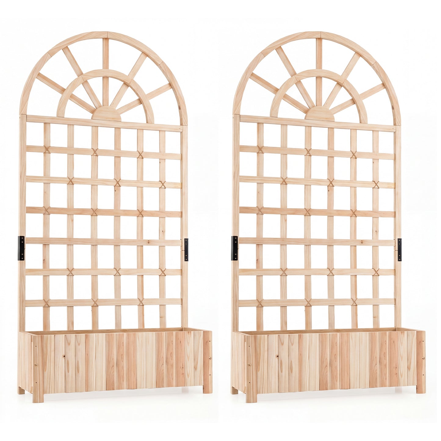 Set of 2 Wooden Raised Garden Bed with Trellis 71" Outdoor Planter Box Privacy Screen-Brown