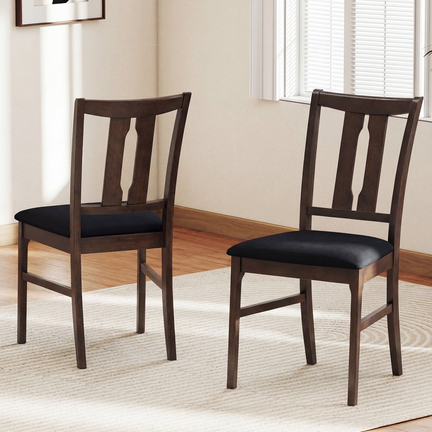 Set of 2 Wooden Upholstered Dining Chairs with High Curved Back-Gray