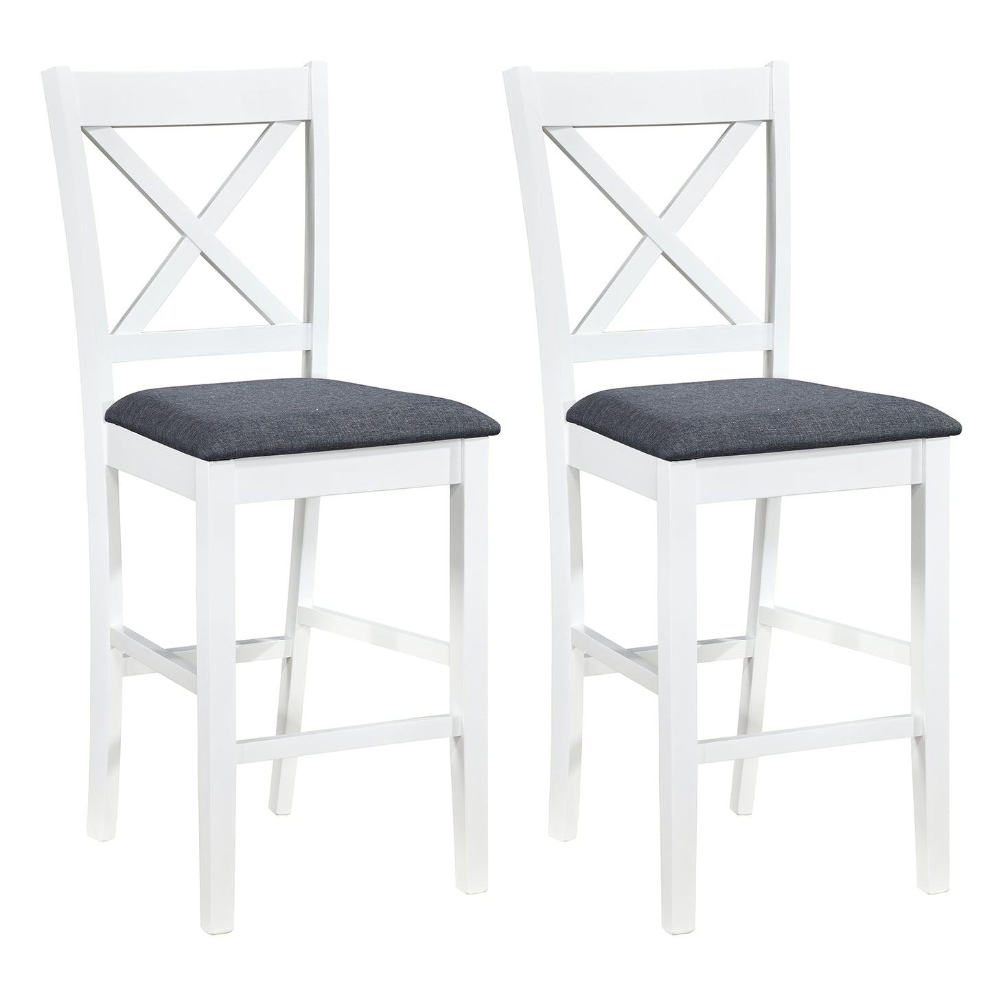 Set of 2 X-Back Bar Stools with Upholstered Cushioned Seats-Brown
