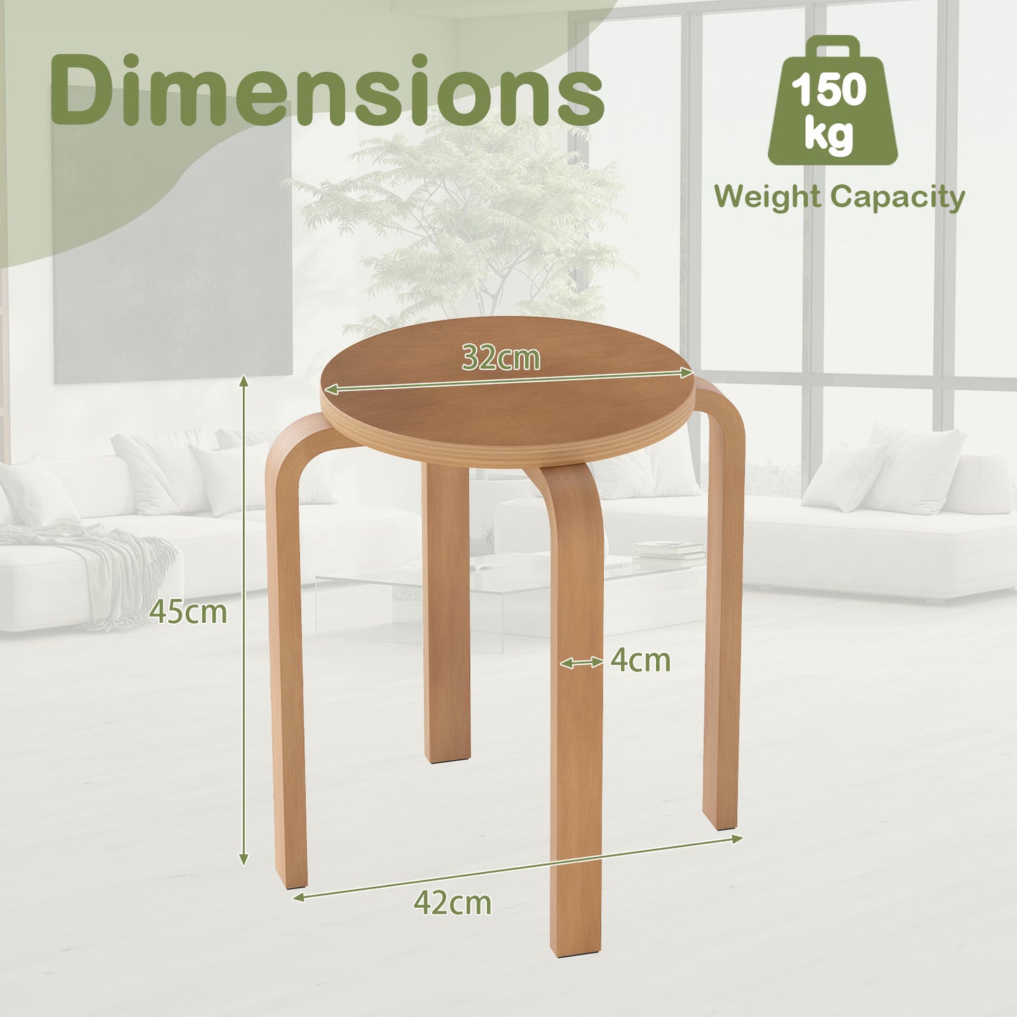 Set of 4 18 Inch Stackable Bentwood Dining Chairs with Round Top-Black
