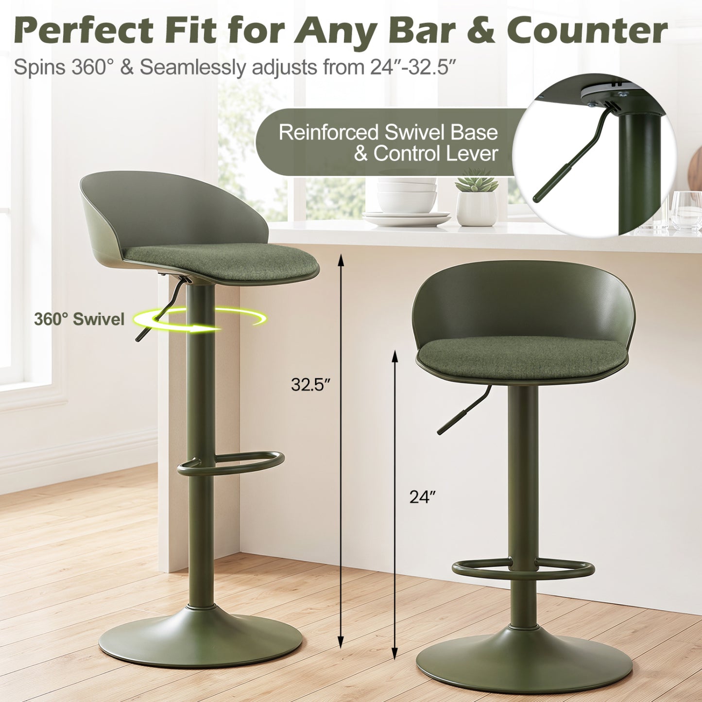 Set of 4 Adjustable Swivel Bar Stools w/ Back & Footrest 330 LBS for Dining-Cream
