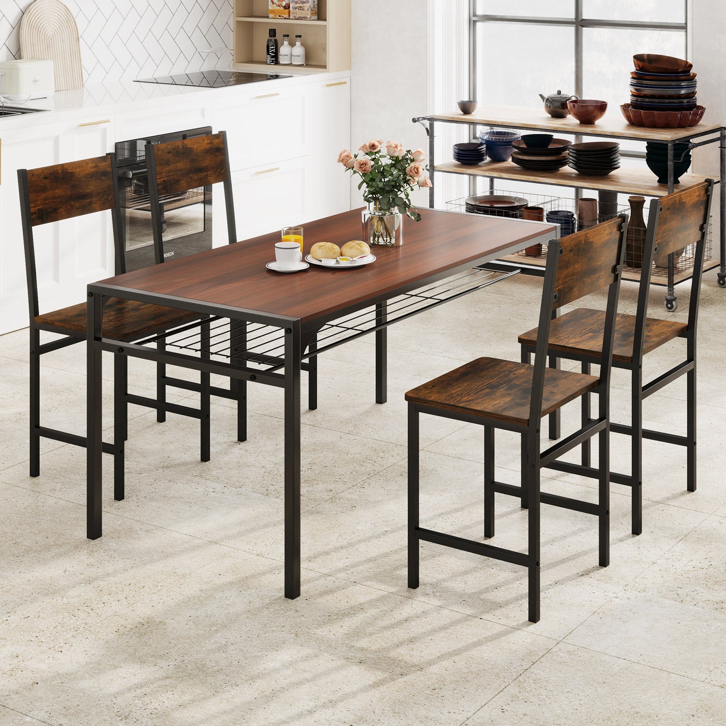 Set of 4 Dining Chairs with Metal Legs and Slanted Back-Gray