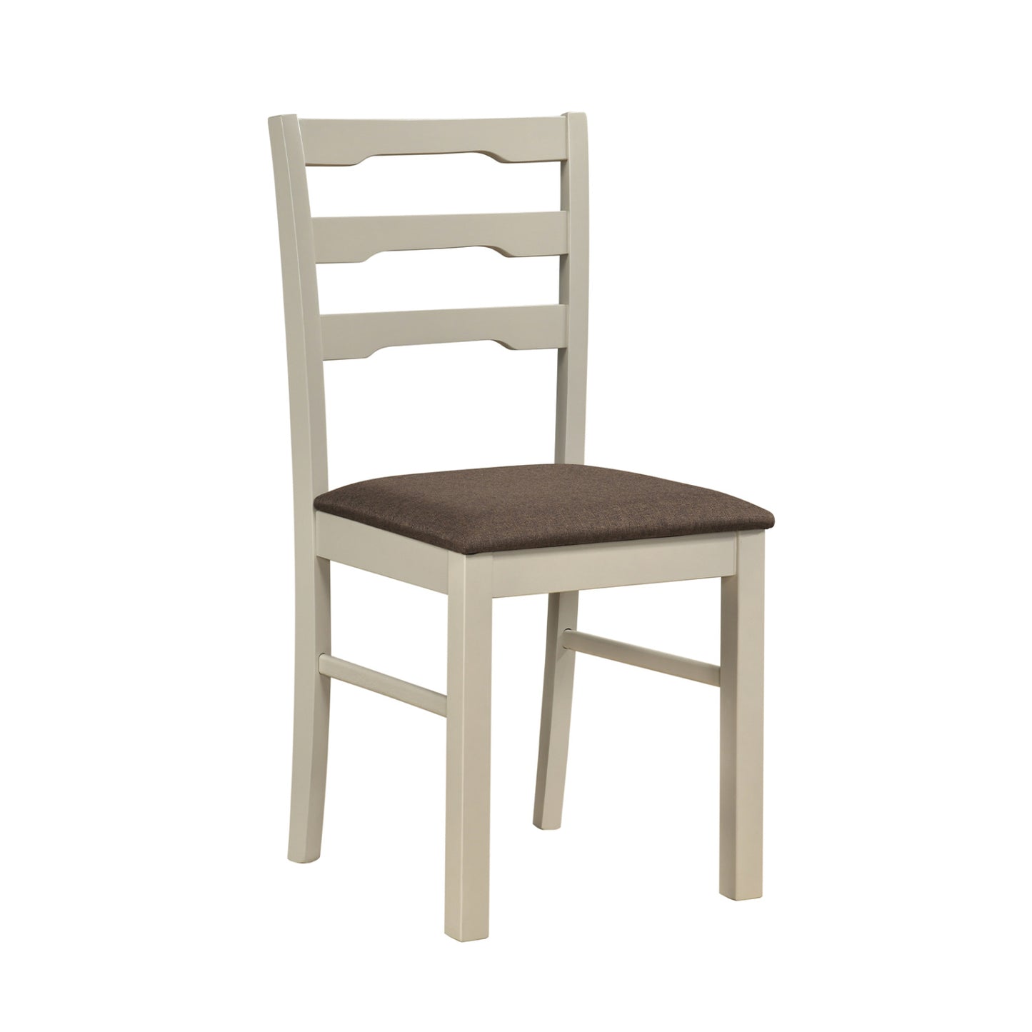 Set of 4 linen style upholstered dining chairs with white fabric and wood frames, designed for kitchen and dining room use.
