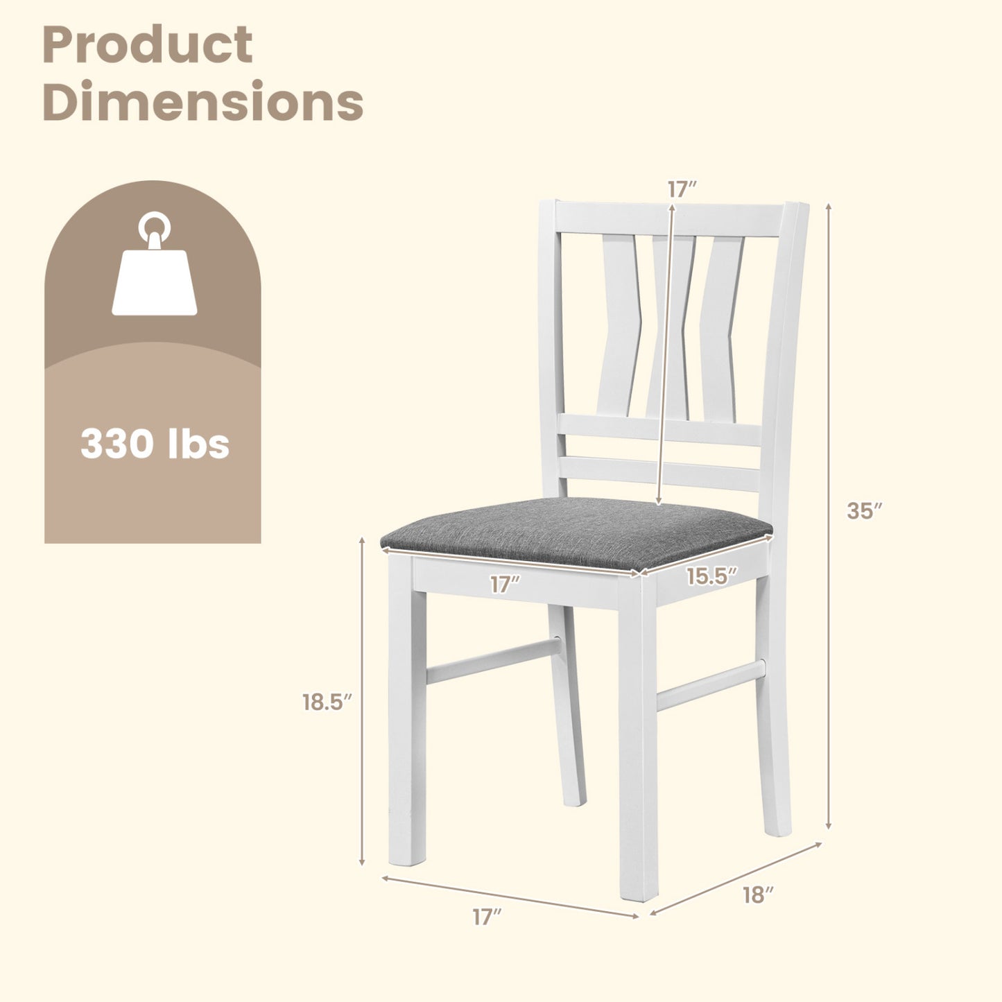 Set of four white linen-style upholstered kitchen chairs with wood frames, ideal for dining rooms and kitchen spaces.