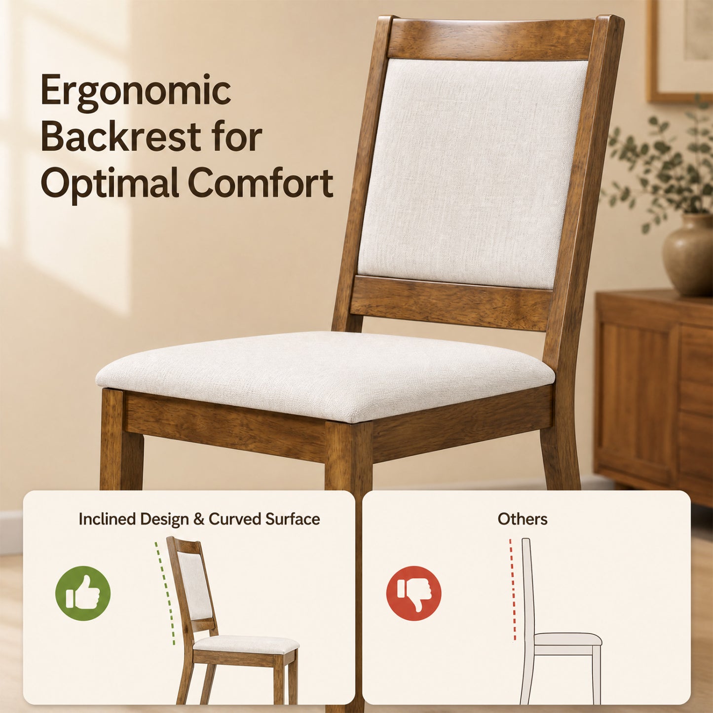Set of 4 Modern Dining Upholstered Kitchen Chair with Padded Backrest-Walnut
