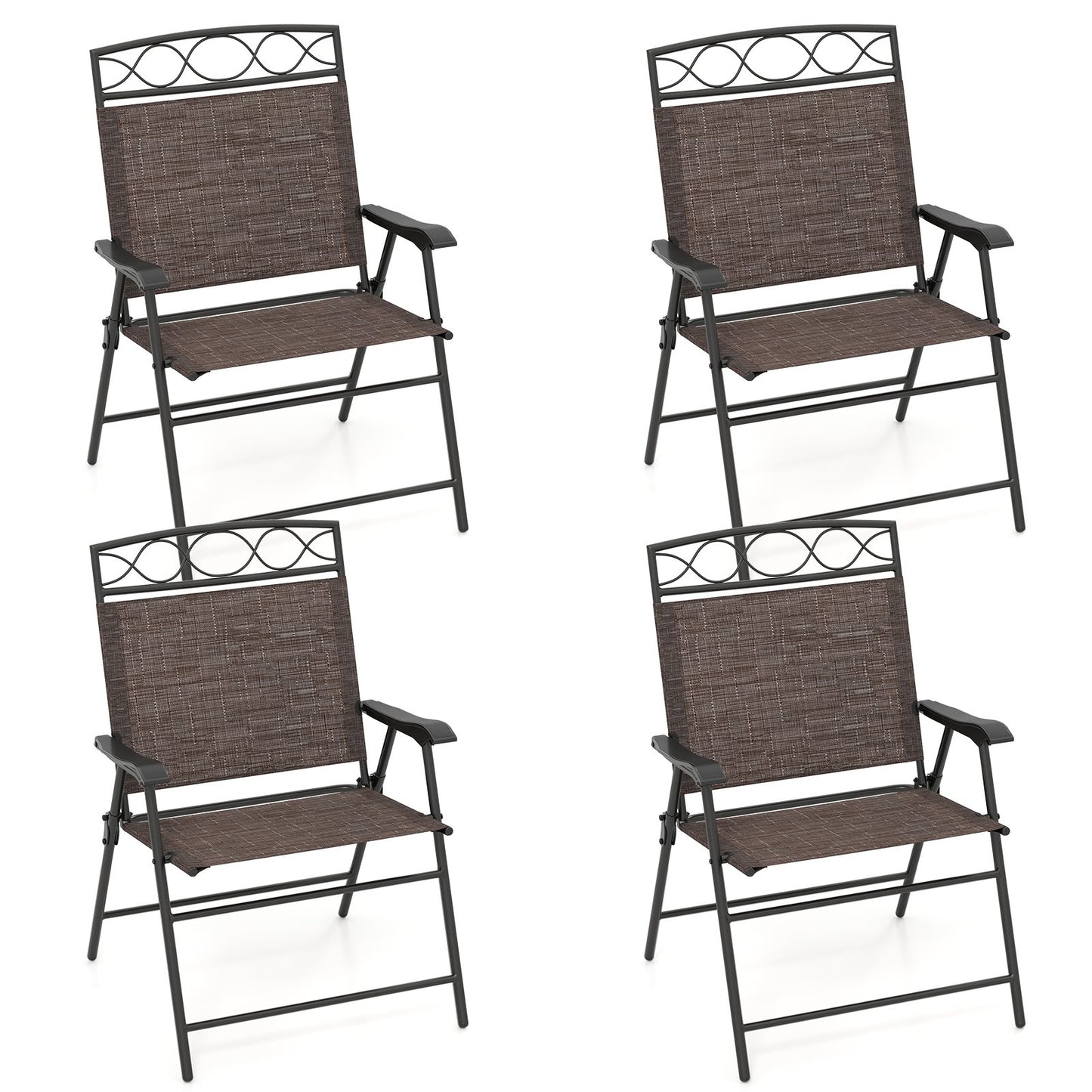 Set of 4 Patio Folding Chairs Set Dining Chairs with Armrests-Beige