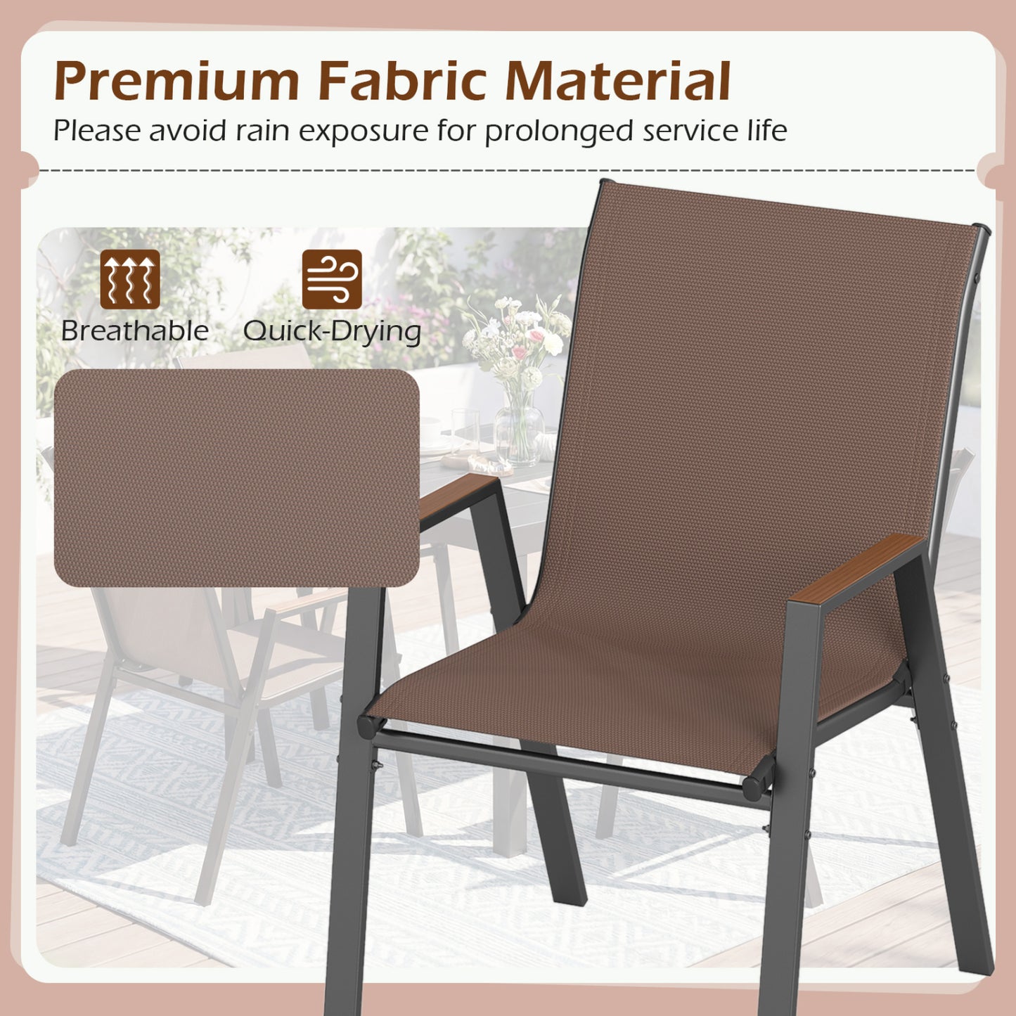Set of 4 Stackable Patio Chairs with High Backs for Backyard 400 LBS-Black