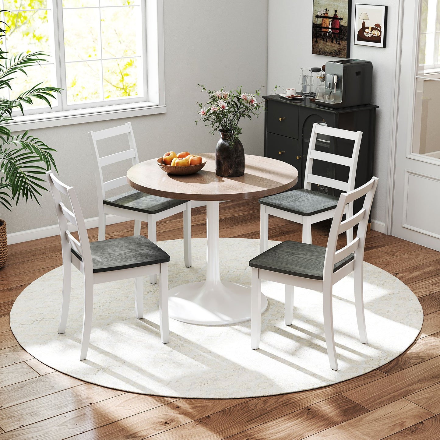 Set of 4 Wood Dining Chairs with Solid Rubber Wood Legs-Gray