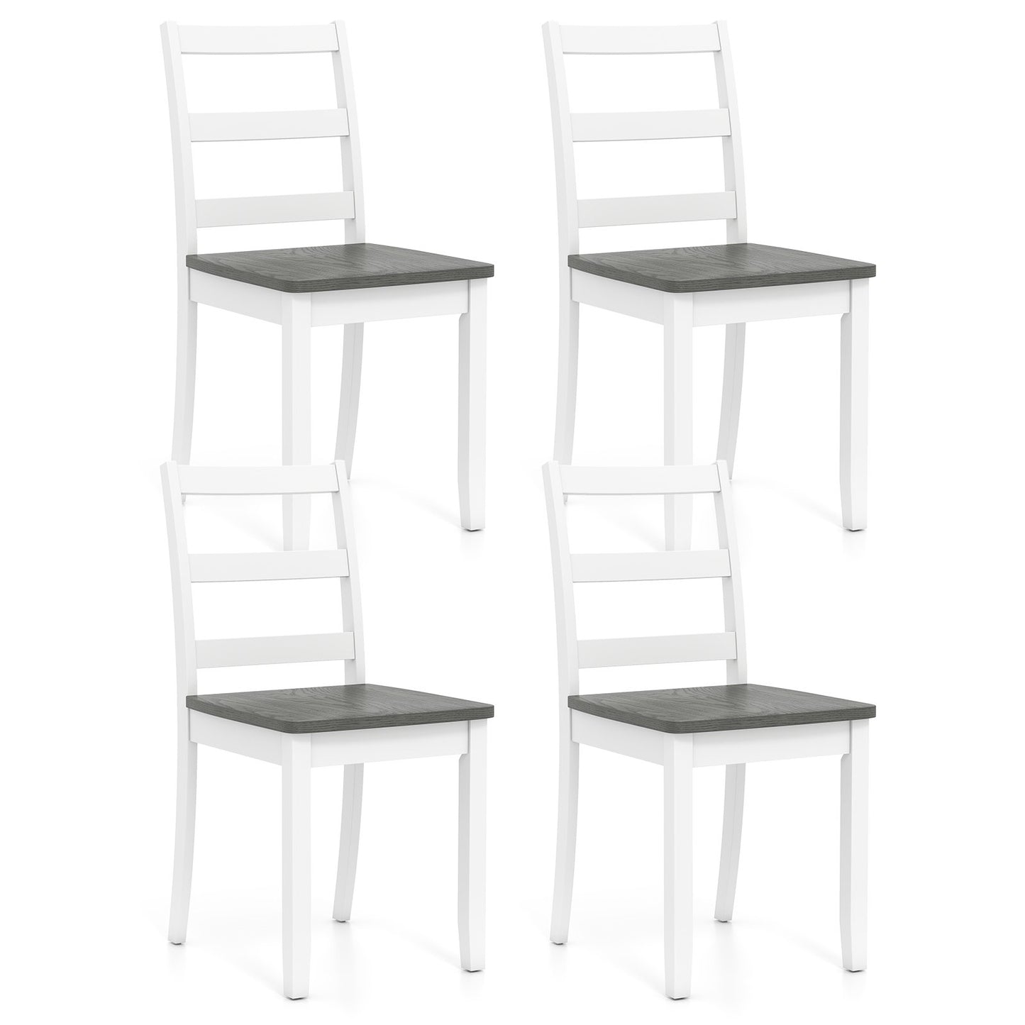 Set of 4 Wood Dining Chairs with Solid Rubber Wood Legs-Gray