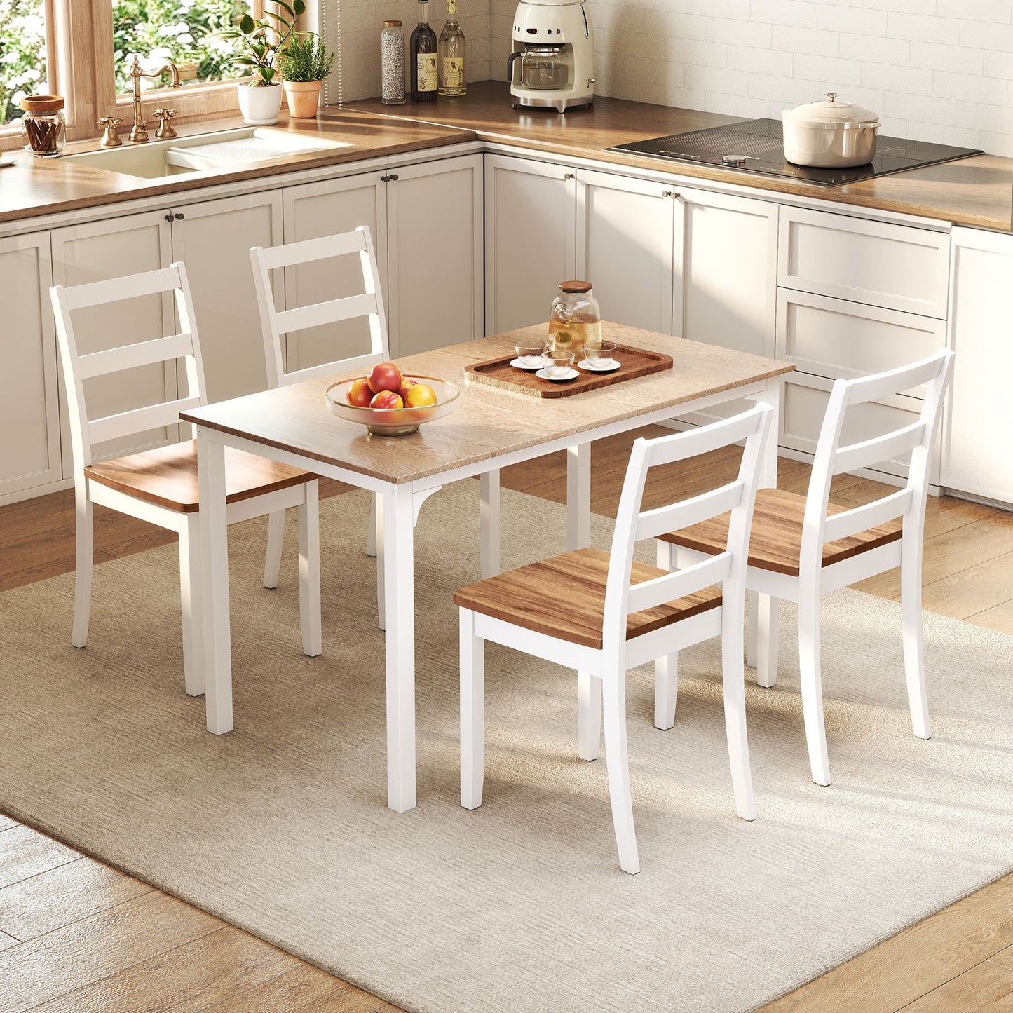 Set of 4 Wood Dining Chairs with Solid Rubber Wood Legs-Gray
