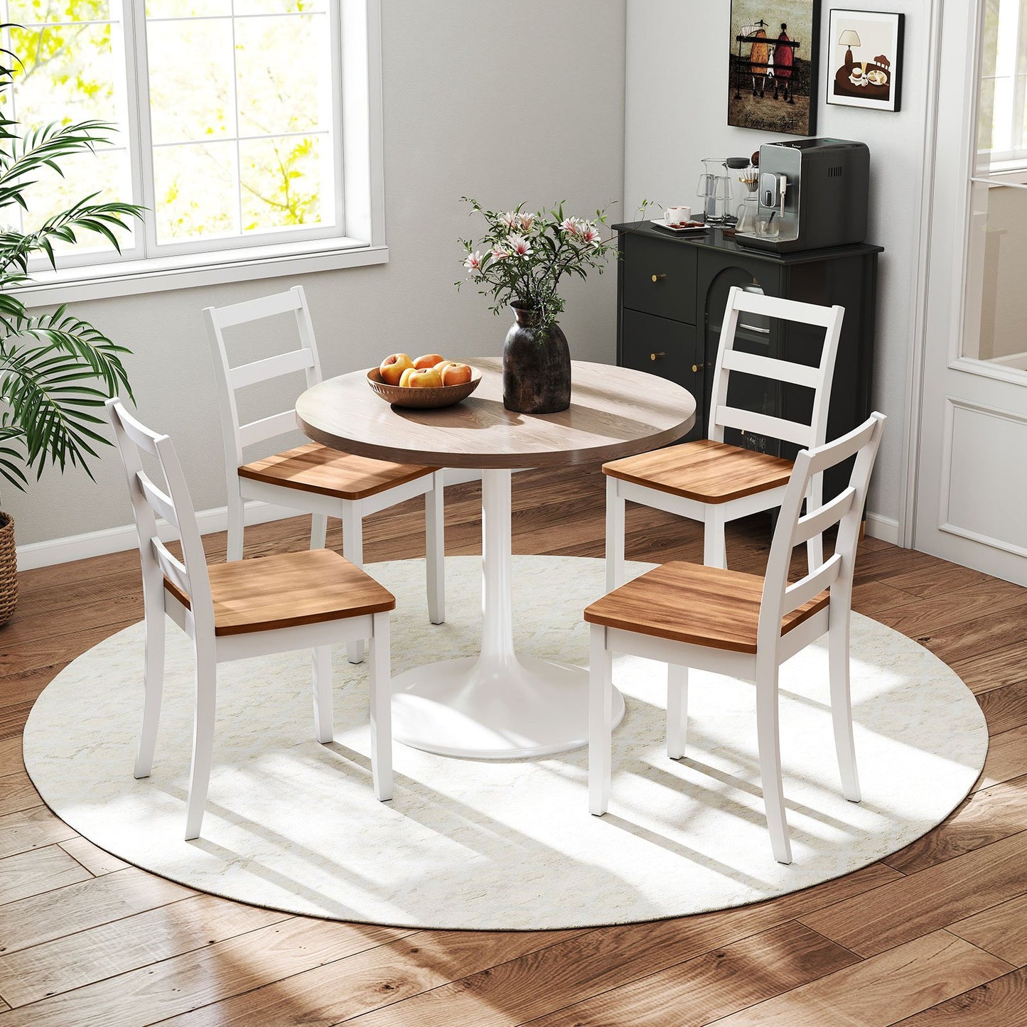 Set of 4 Wood Dining Chairs with Solid Rubber Wood Legs-Gray