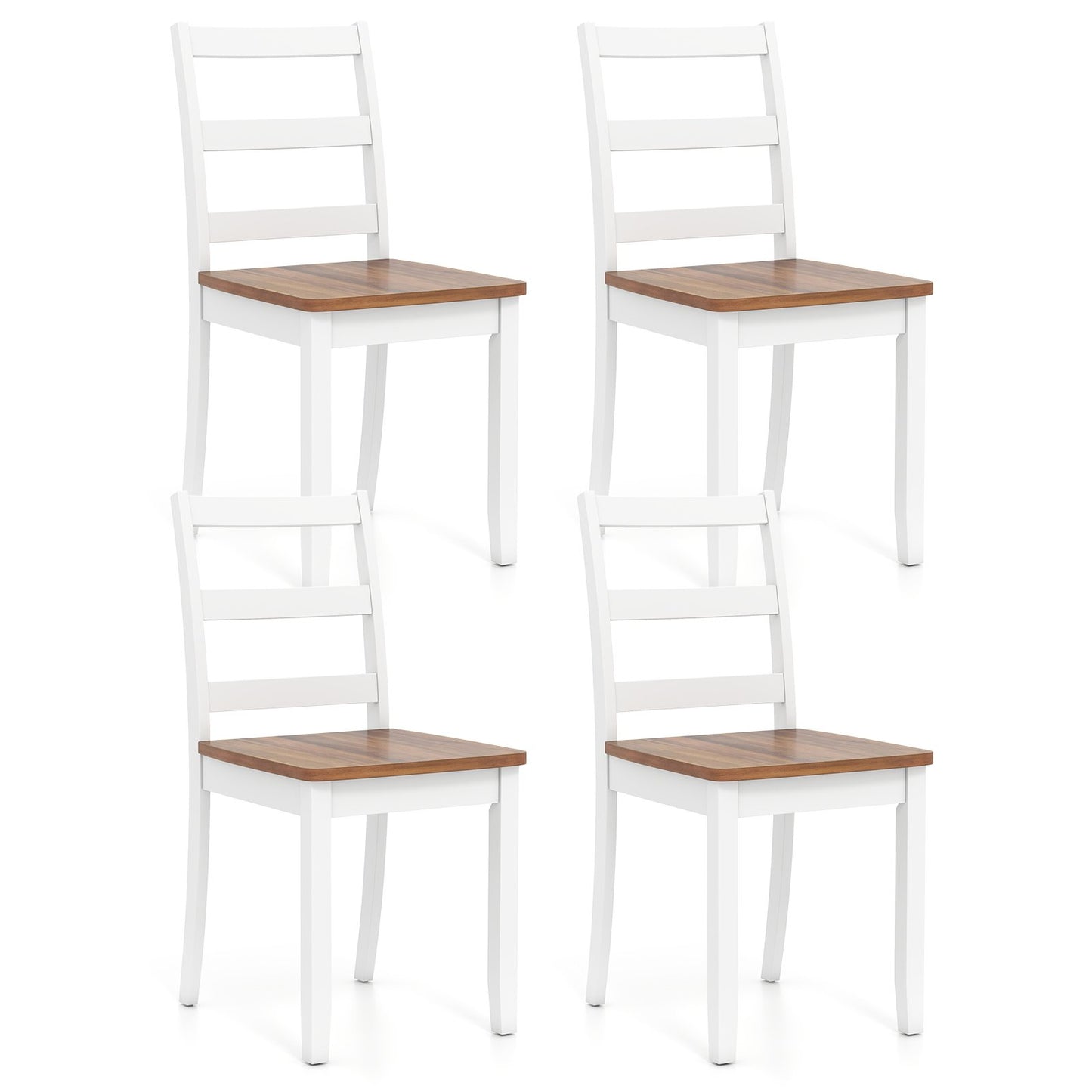 Set of 4 Wood Dining Chairs with Solid Rubber Wood Legs-Gray