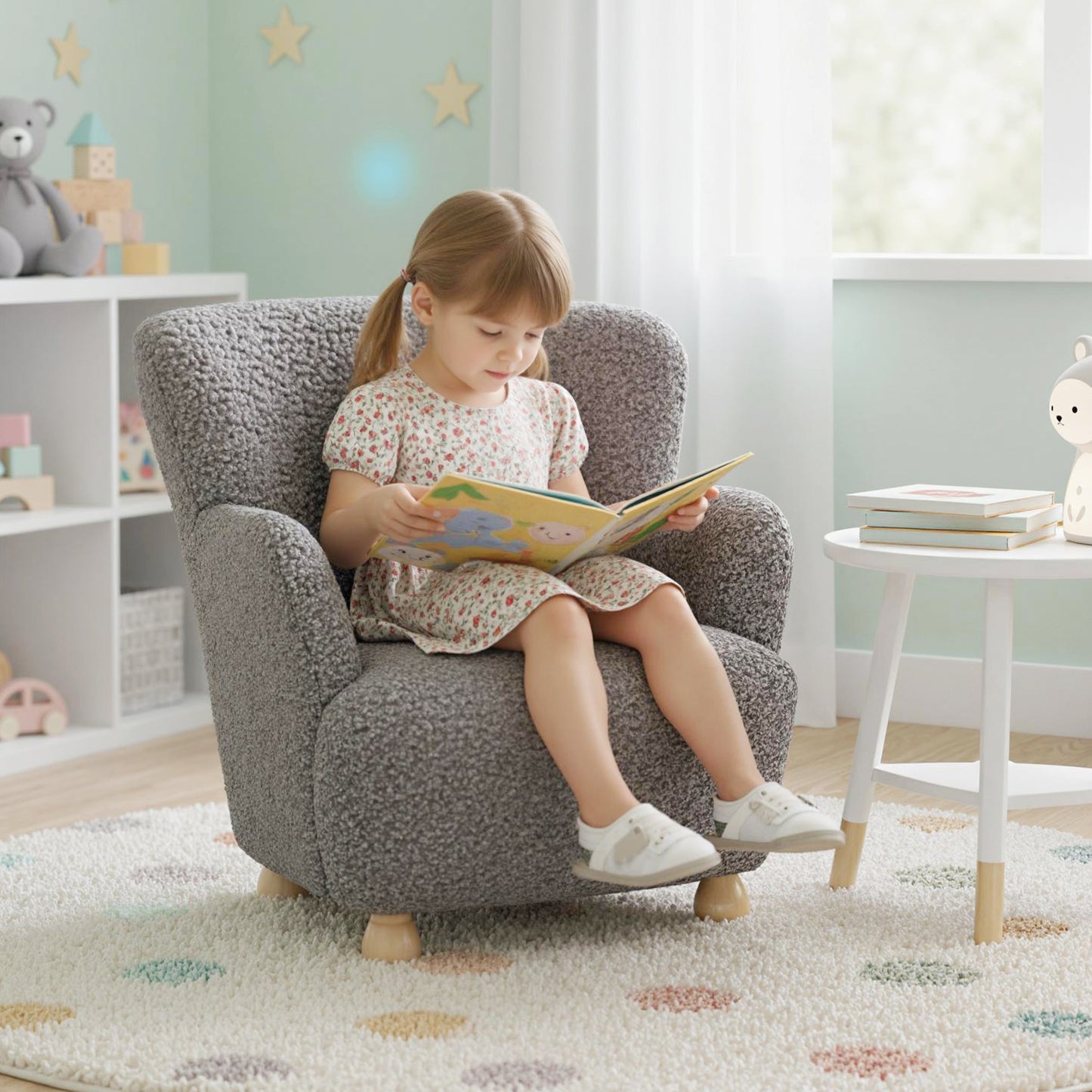 Sherpa Kids Sofa Comfy Toddler Armchair with Solid Rubber Wood Legs-Pink