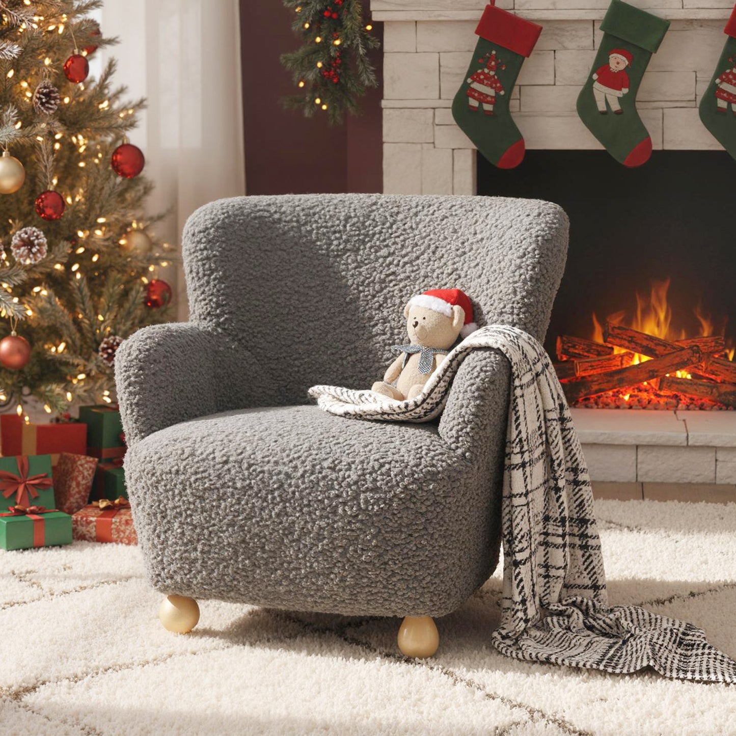 Sherpa Kids Sofa Comfy Toddler Armchair with Solid Rubber Wood Legs-Pink