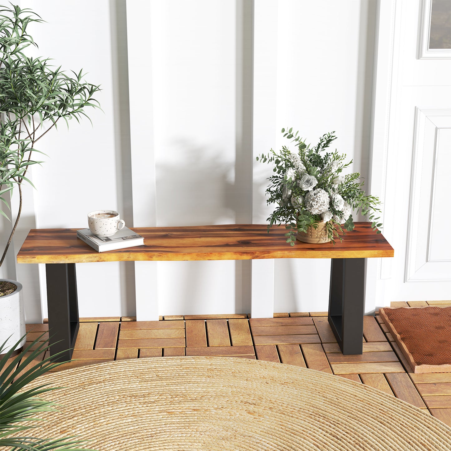 Solid Acacia Wood Patio Bench Dining Bench Seating Bench