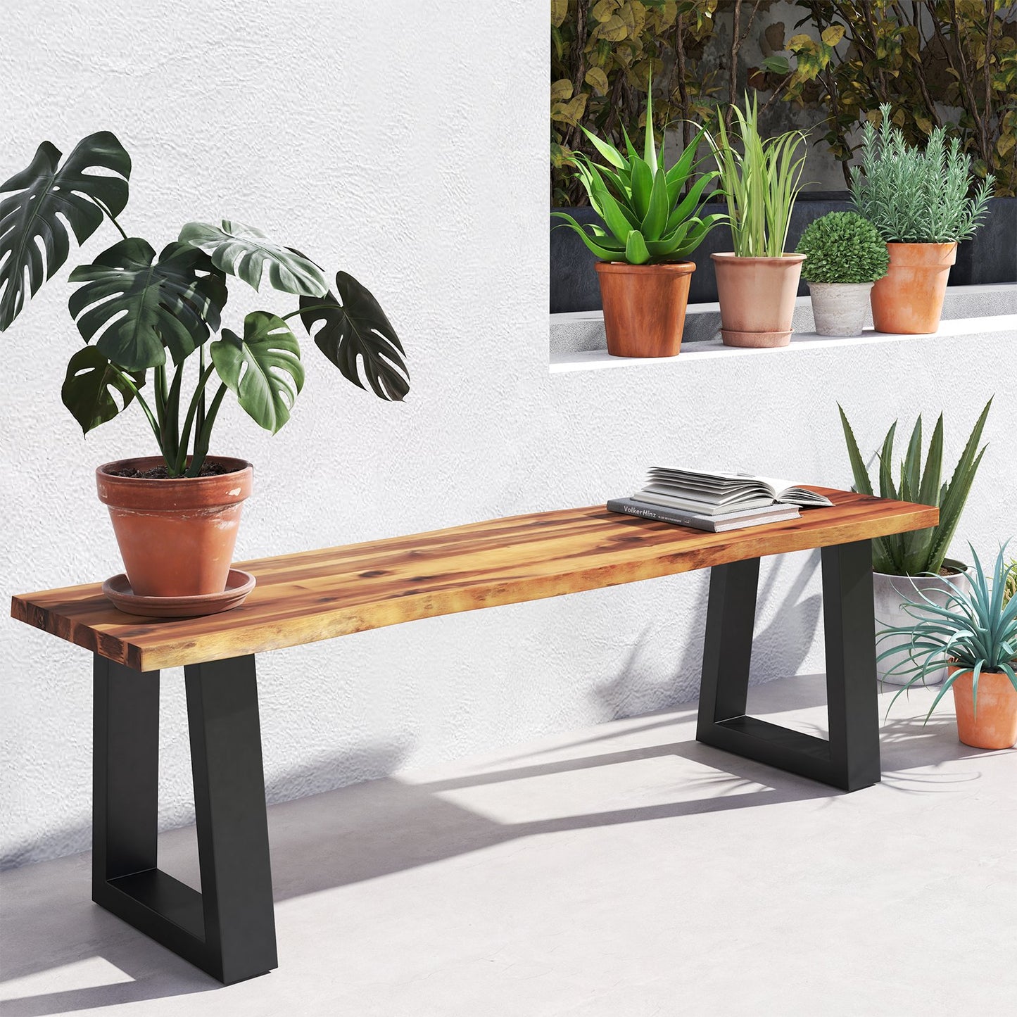 Solid Acacia Wood Patio Bench Dining Bench Seating Bench