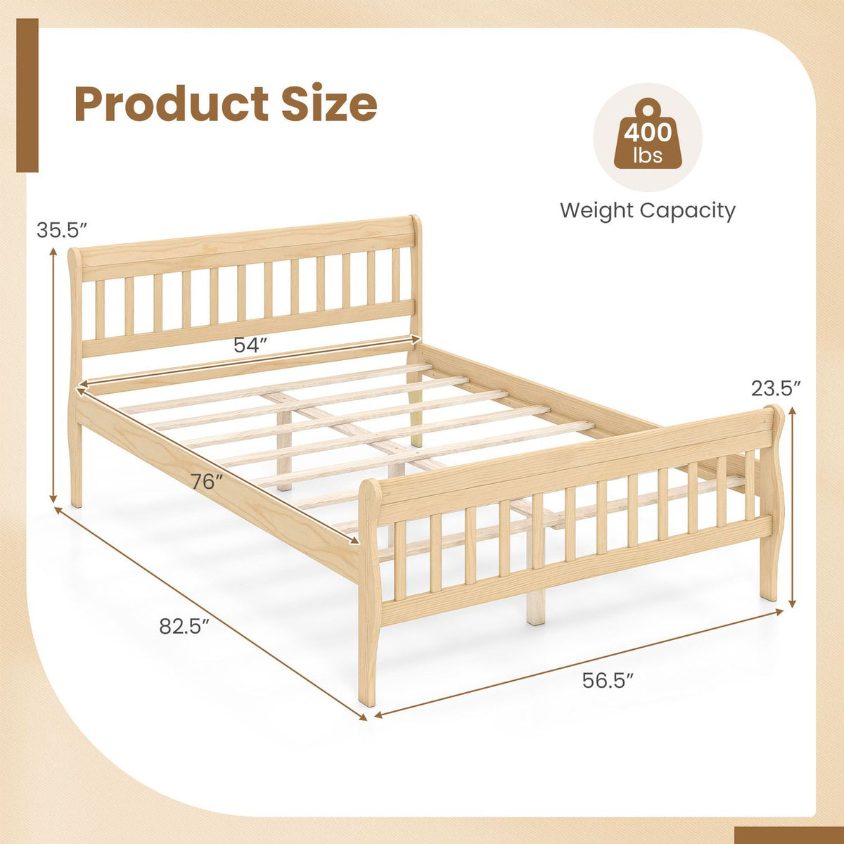Solid Wood Platform Bed Frame with Headboard Wood Slat Support Natural-Full Size
