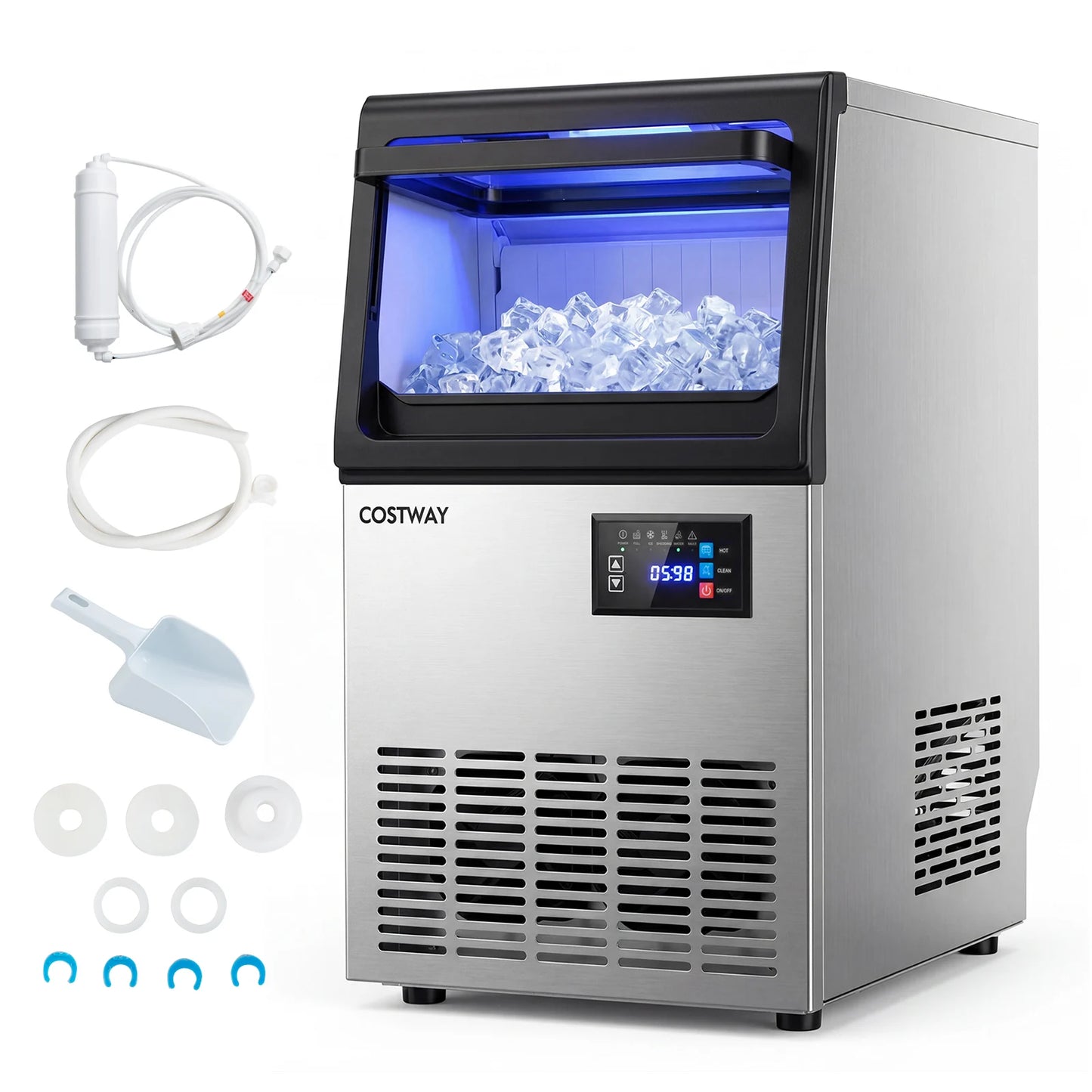 Stainless Steel Ice Maker with 30 LBS Storage Capacity and 80 LBS Per Day