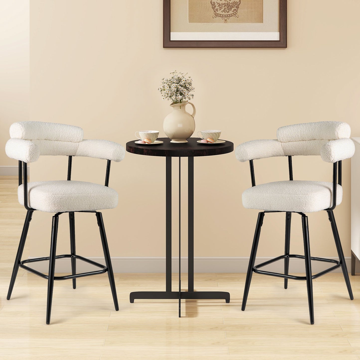 Swivel Bar Stool Set of 2 Counter Height Chairs with Curved Back and Arms-Grey