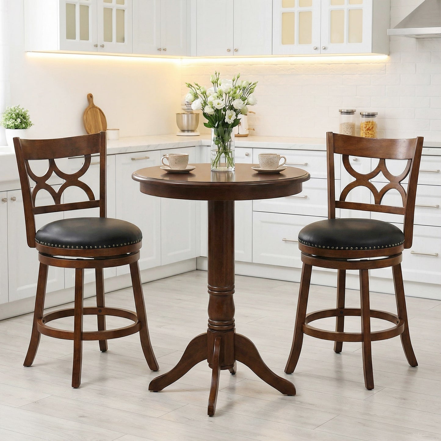 Swivel Bar Stools Set of 2 with High Backrest and Wood Frame-29 Inches