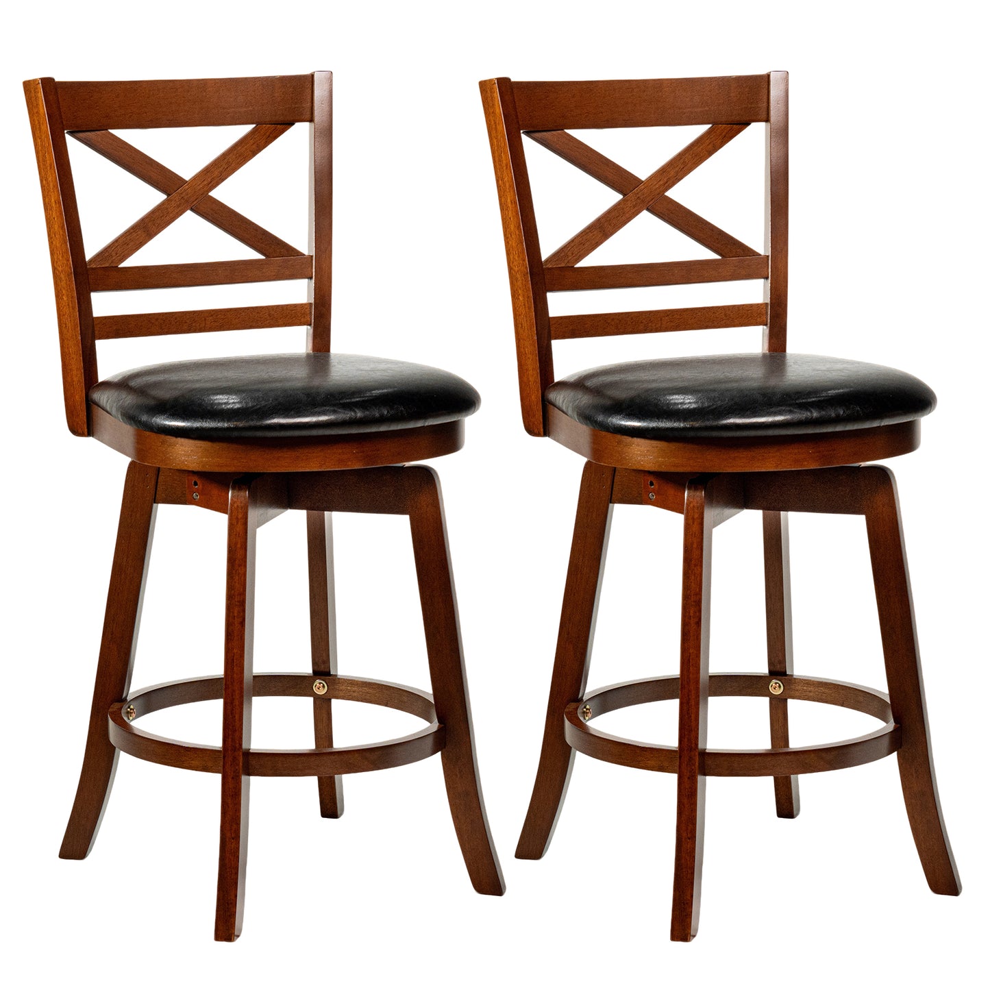 Swivel Barstools Set of 2 with Backrest and Footrest-29 Inches