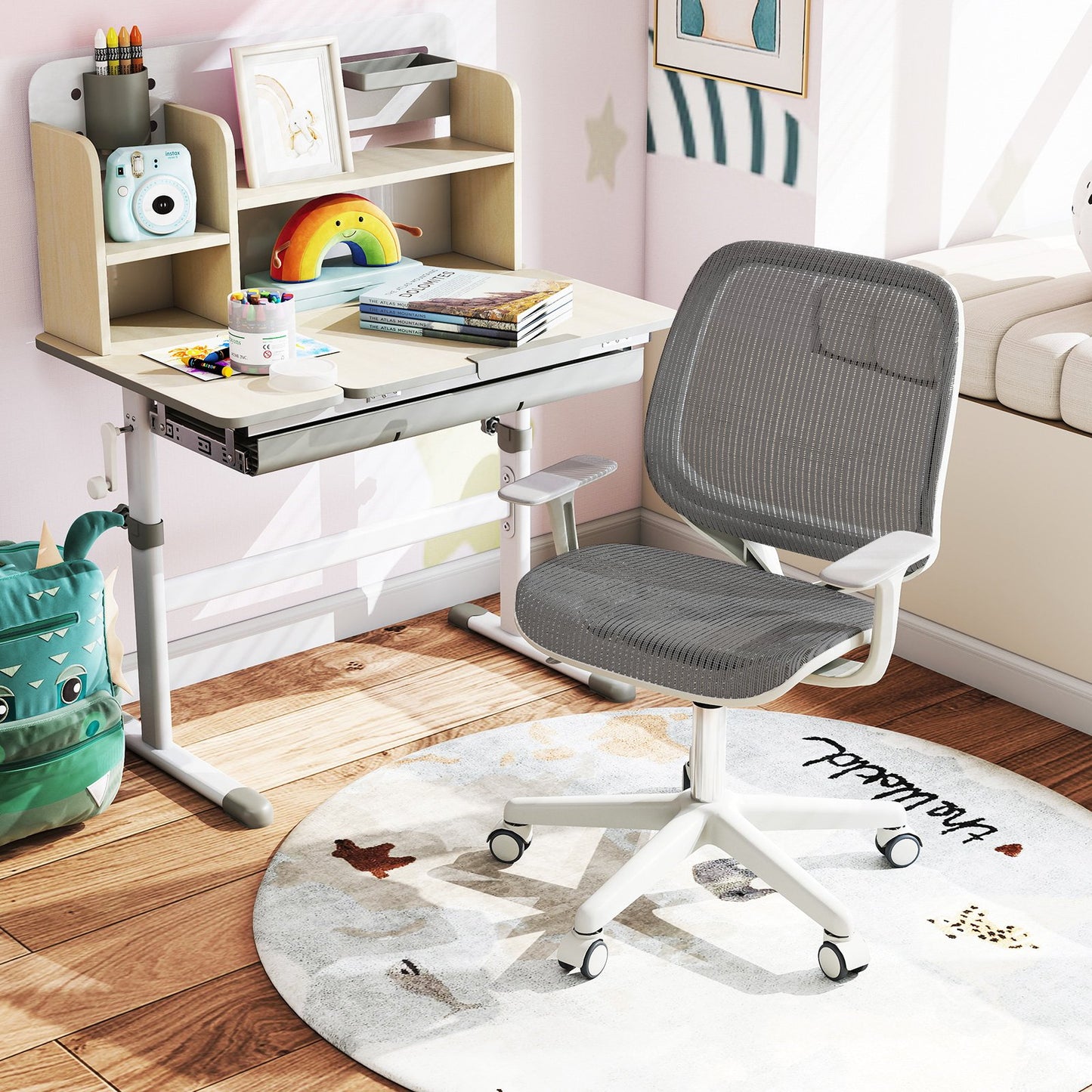 Swivel Mesh Children Computer Chair with Adjustable Height-Blue