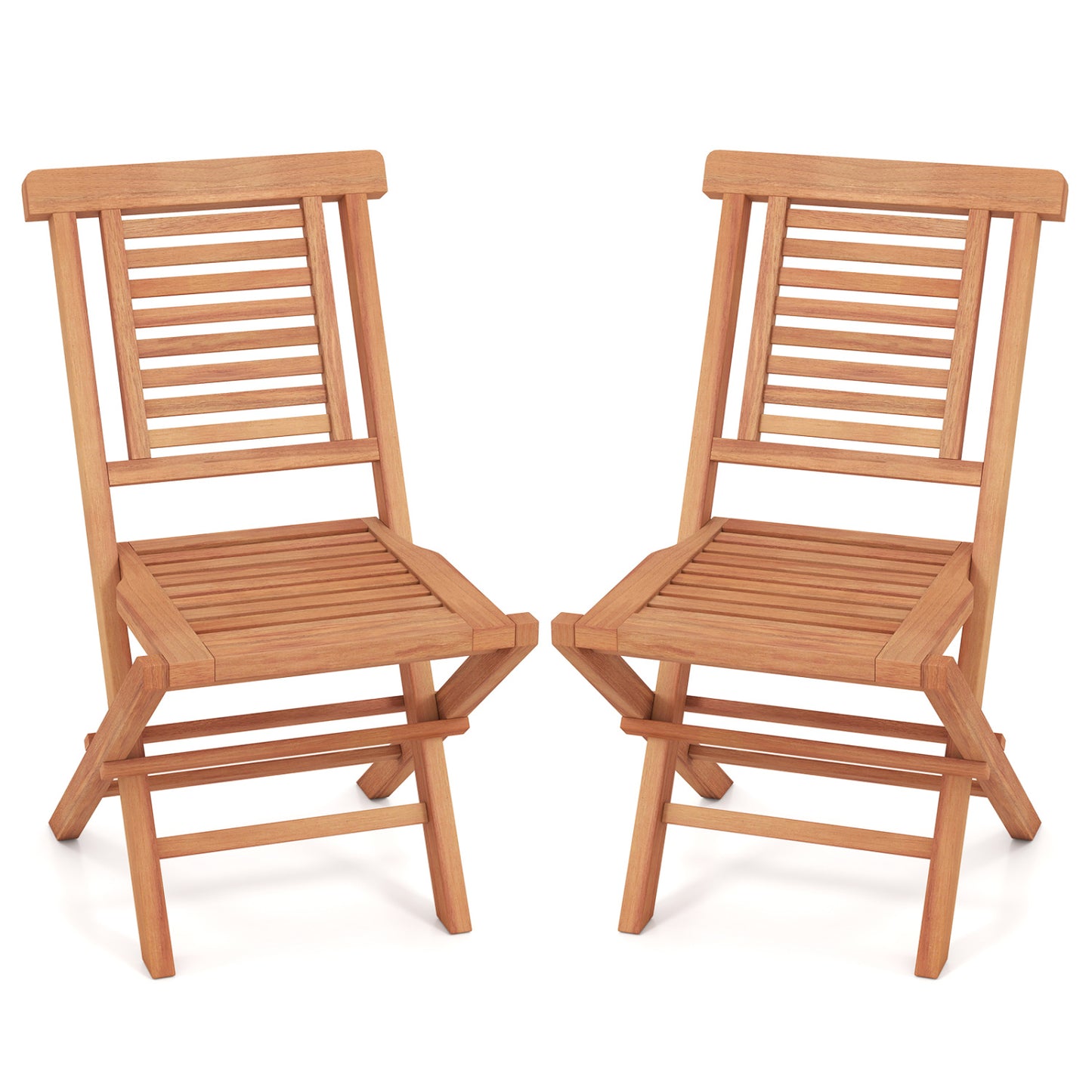 Teak Wood Folding Patio Chairs Set of 2 with X-Support & High Backrest for Backyard