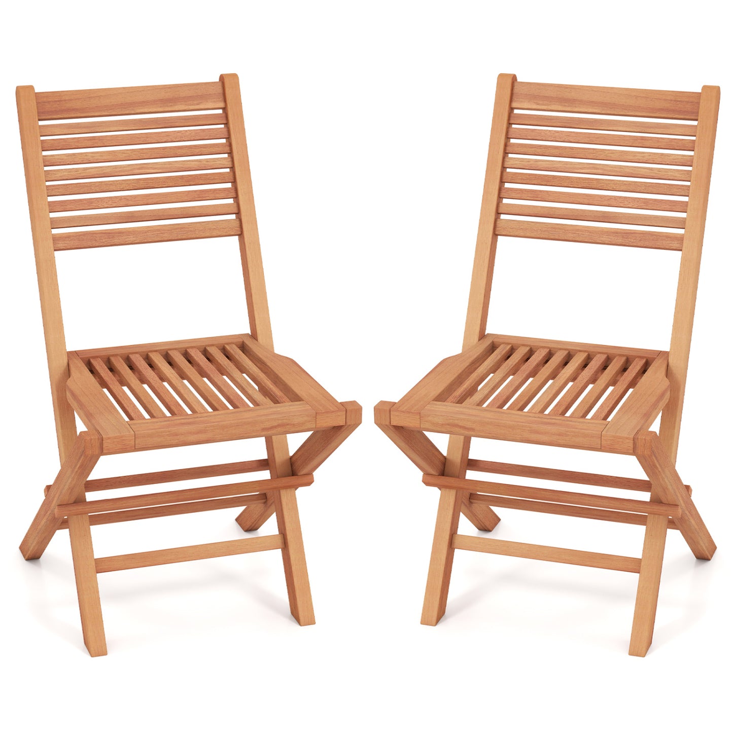 Teak Wood Folding Patio Chairs Set of 2 with Slatted Seat & Portable Design for Deck