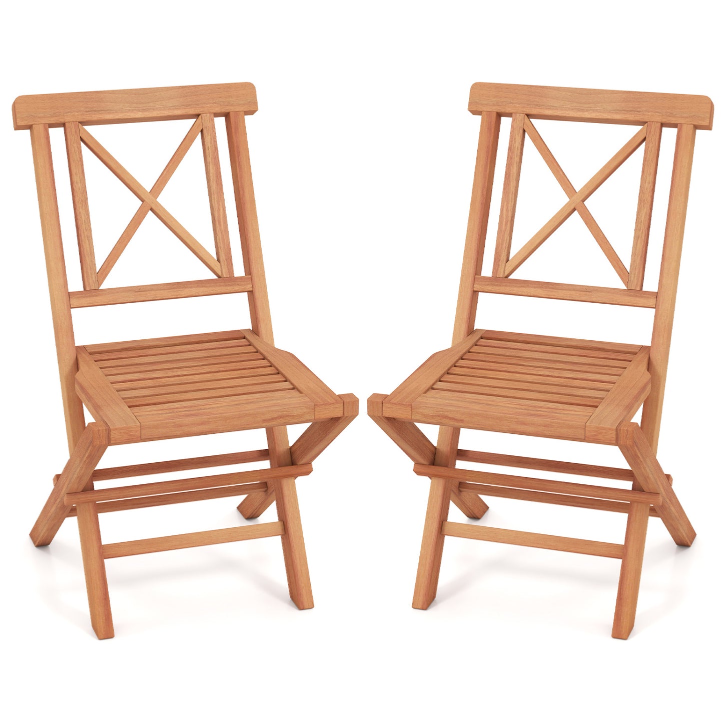 Teak Wood Folding Patio Chairs Set of 2 with Sturdy Frame & Comfort Back for Garden