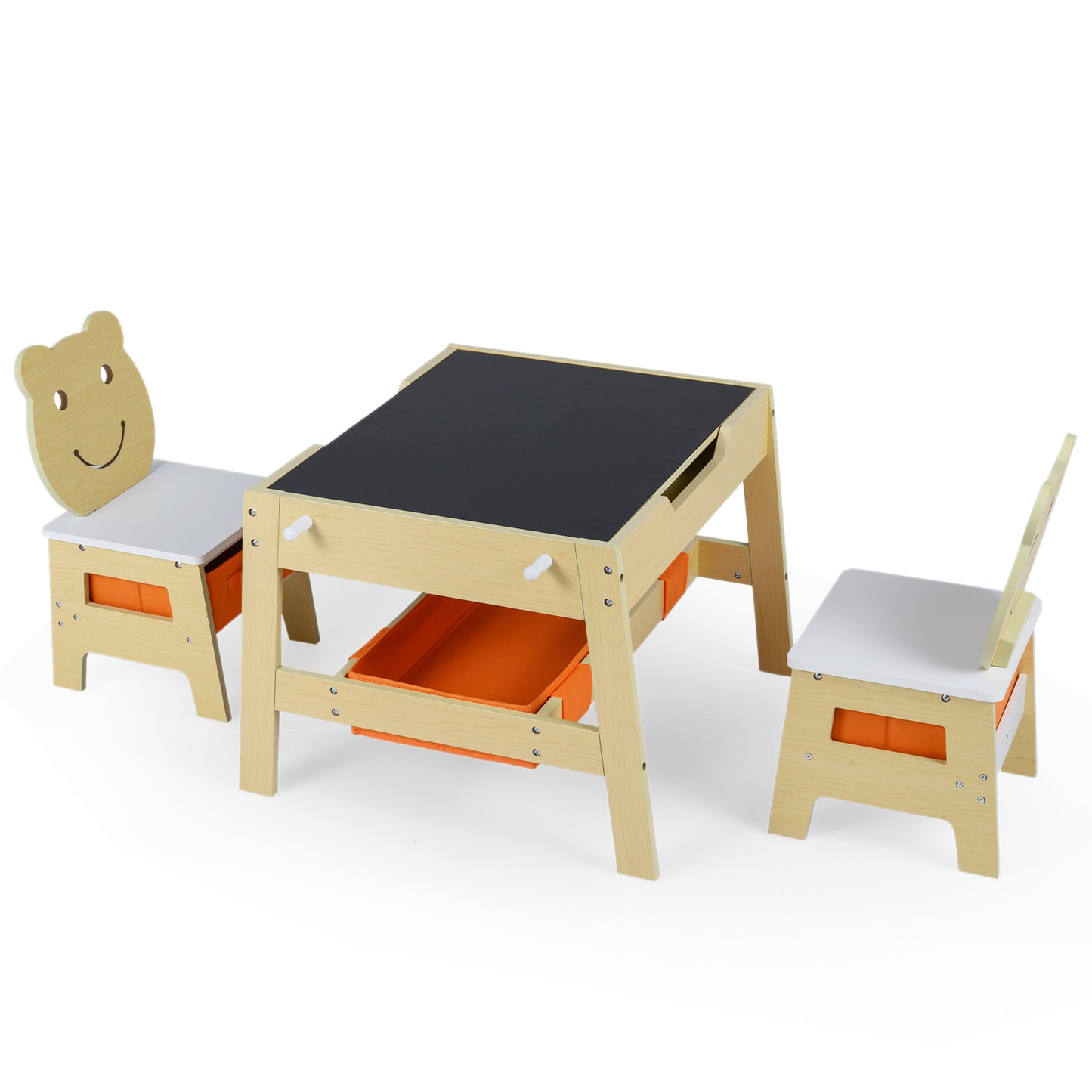 Toddler Table and 2 Chairs 5-in-1 Cute Art Desk Set with Reversible Chalkboard Whiteboard-Grey
