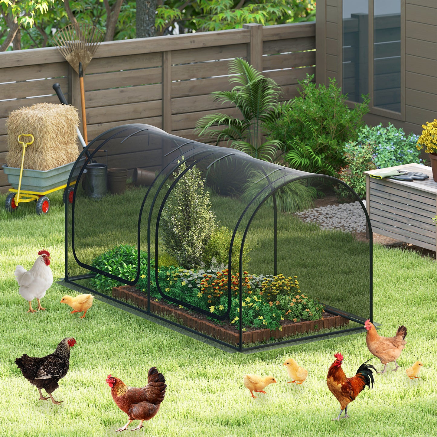 Tunnel Crop Cage Large Portable Plant Protection Tent with 2 Roll-up Zippered Doors