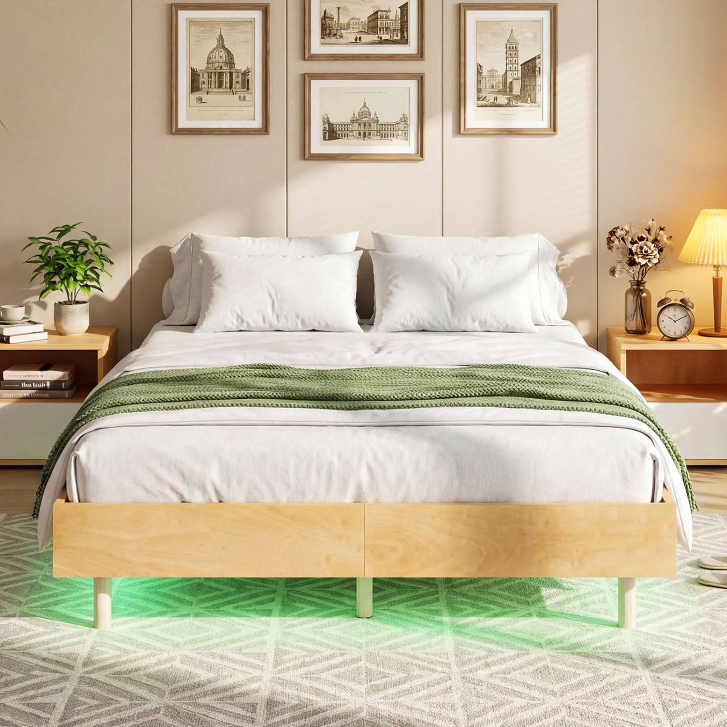 Twin/Full/Queen Size Floating Bed Frame with LED Lights for Bedroom-Twin
