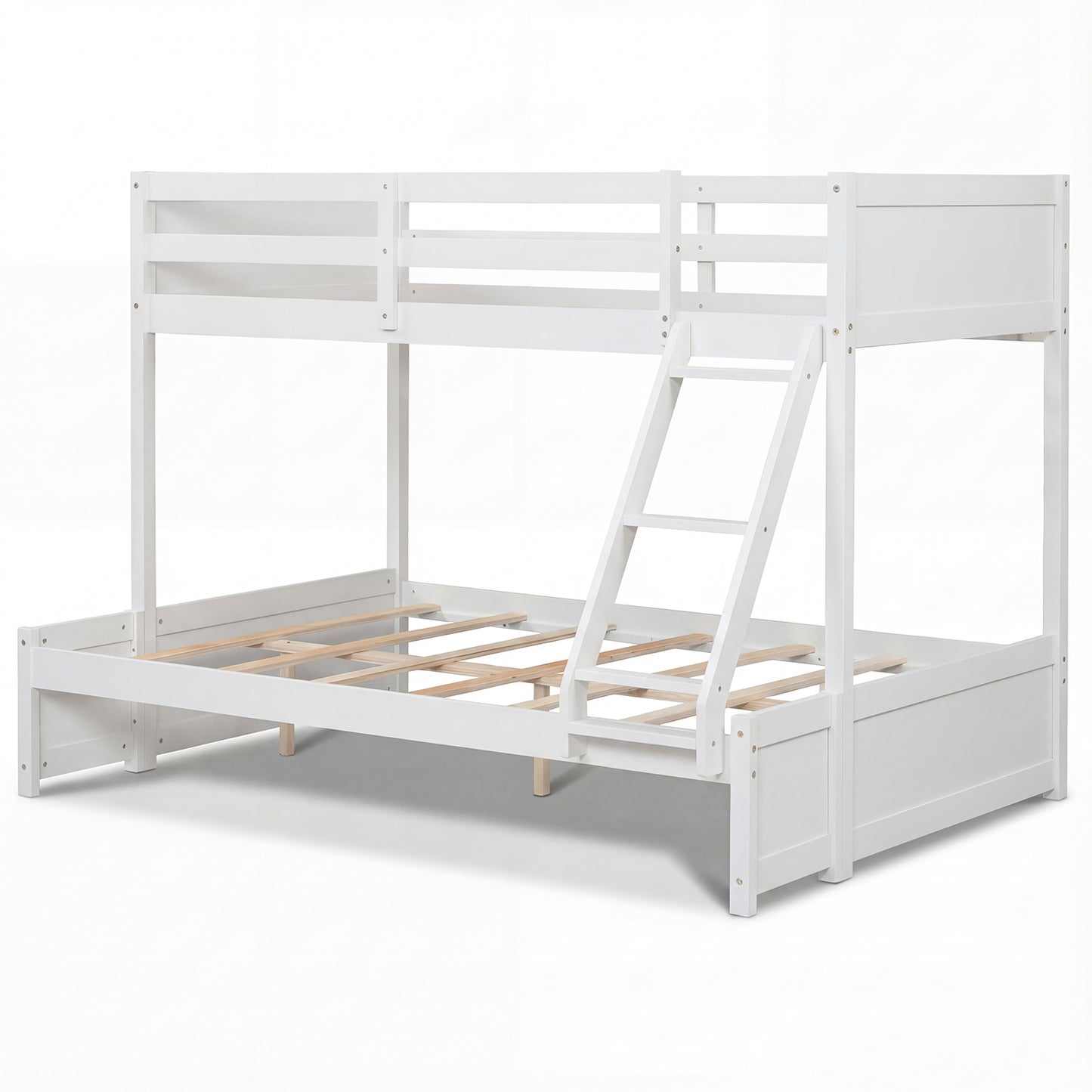 Twin Over Full Bunk Bed with 3-Step Ladder and Full-Length Guardrails-Gray