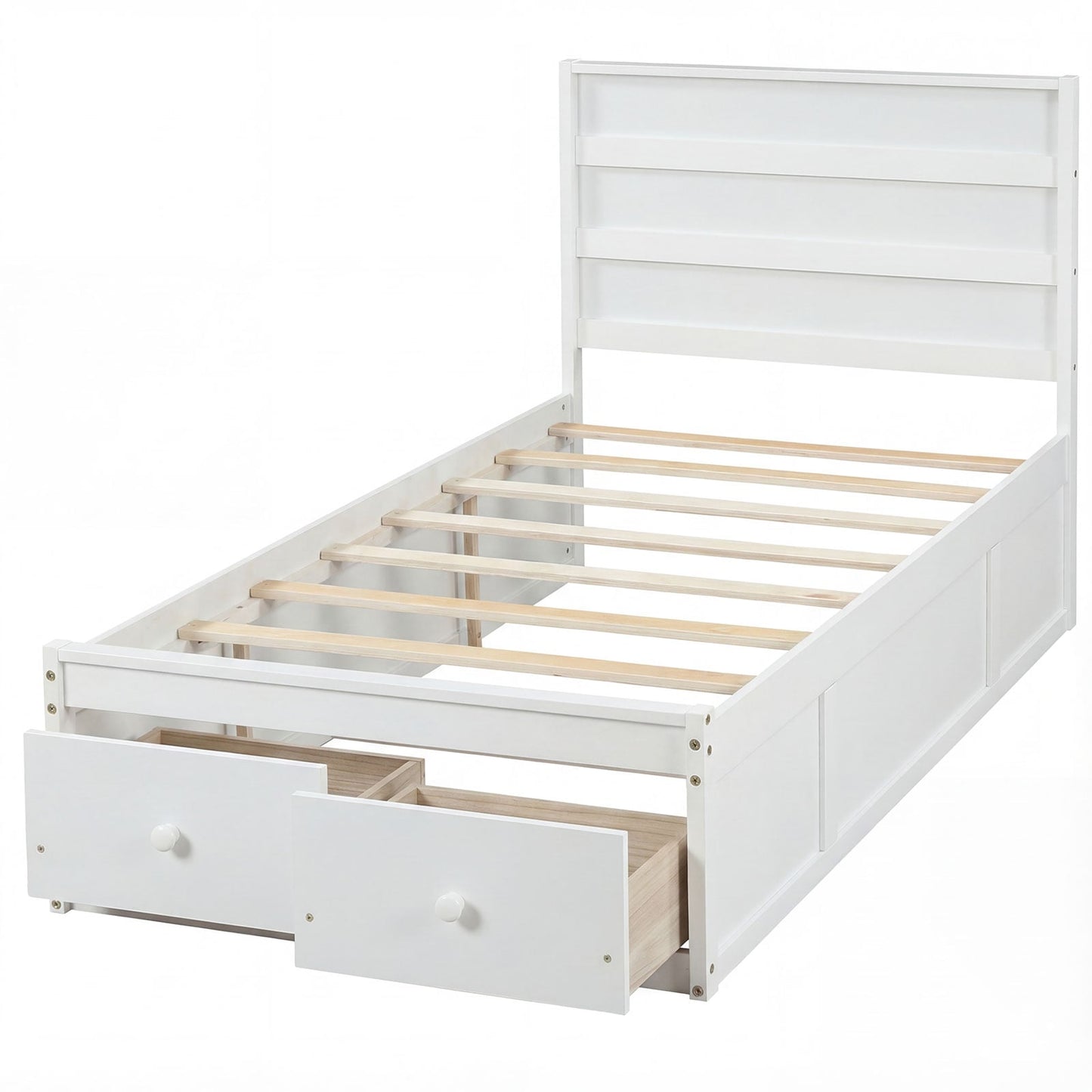 Twin Size Bed Frame with Storage Drawers and Headboard-Gray