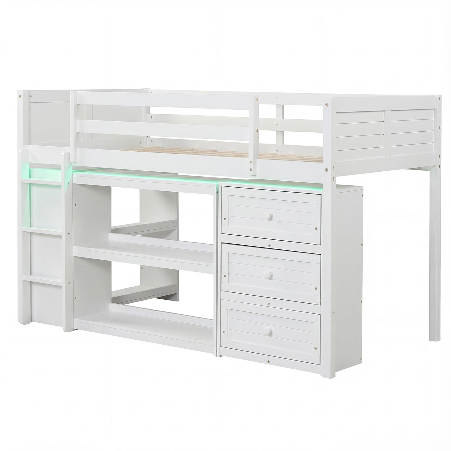 Twin Size Loft Bed with LED Lights and Underbed Space for Kids-Gray