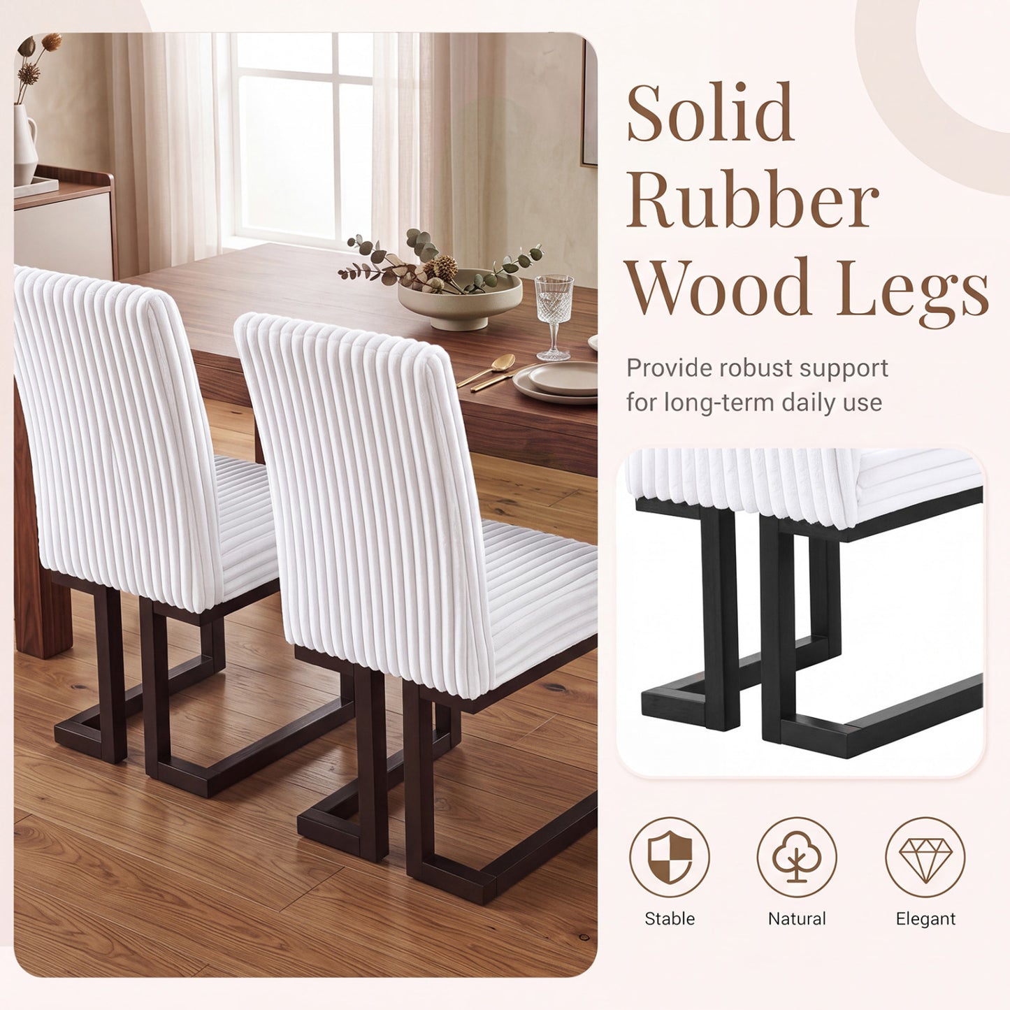 Upholstered Dining Chairs Set of 4 with Rubber Wood Legs and Padded Seat for Dining Room-Beige