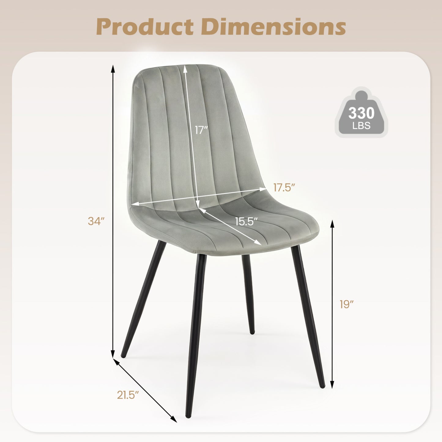 Upholstered Fabric Dining Chairs Set of 4 with Sturdy Metal Legs and Curved Backrest-Beige