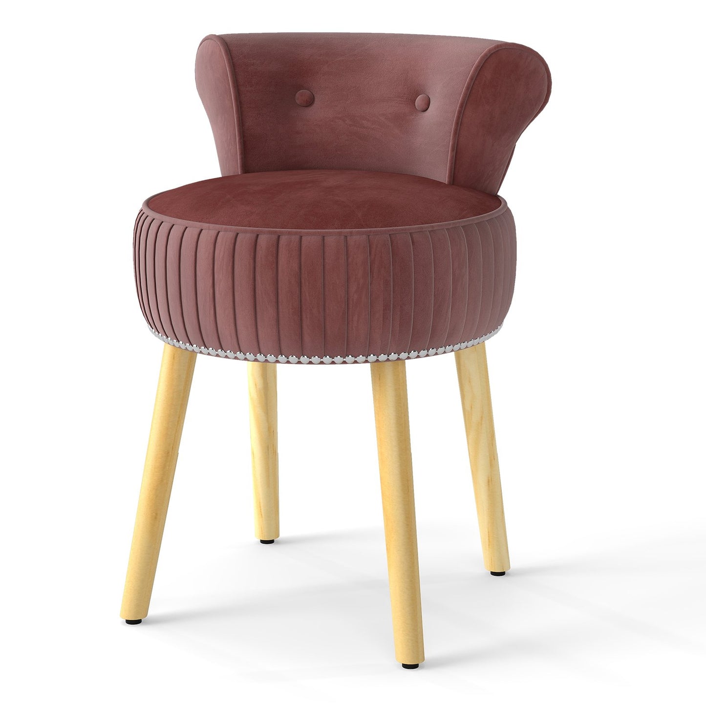 Velvet Vanity Chair with Back Upholstered Vanity Stool with Tufted Low Back and Solid Wood Legs-Gray