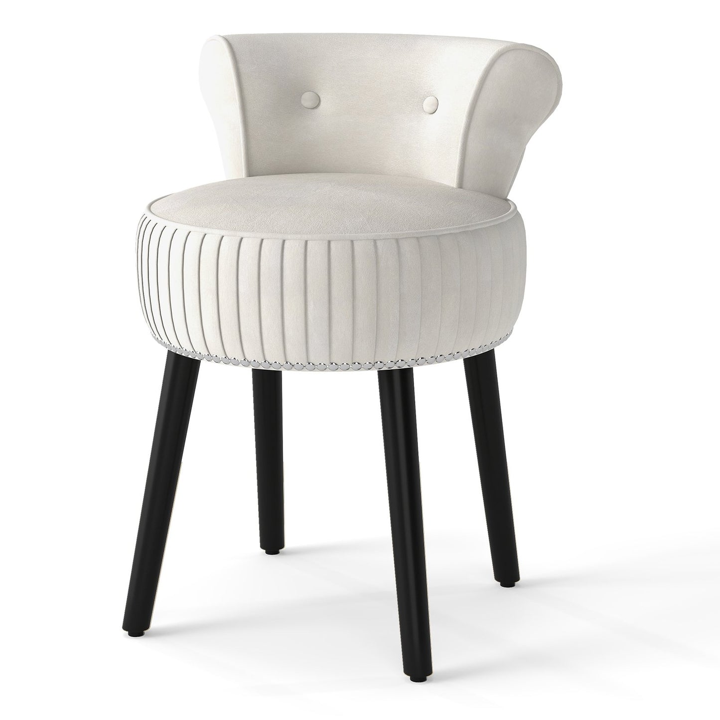 Velvet Vanity Chair with Back Upholstered Vanity Stool with Tufted Low Back and Solid Wood Legs-Gray