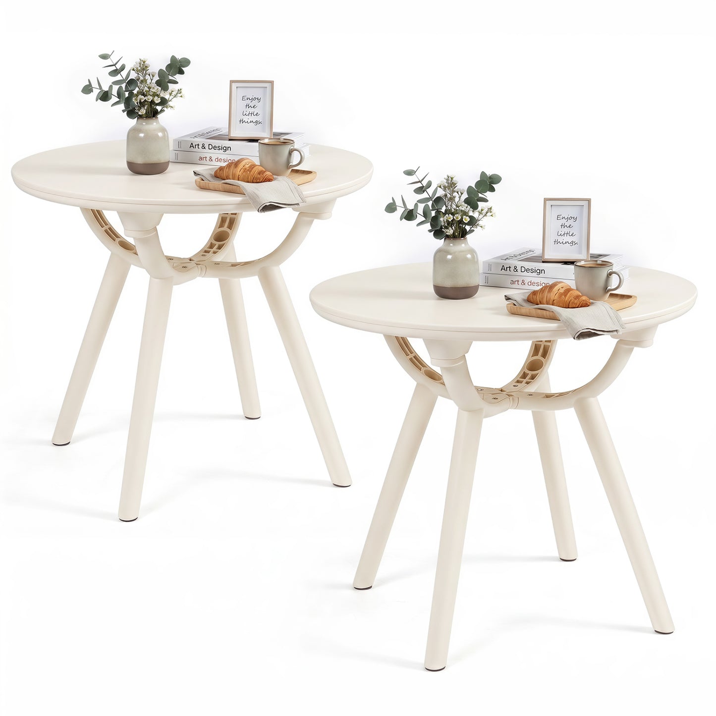 Weather-Resistant Circular Small End Table for Poolside and Balcony-set of 2