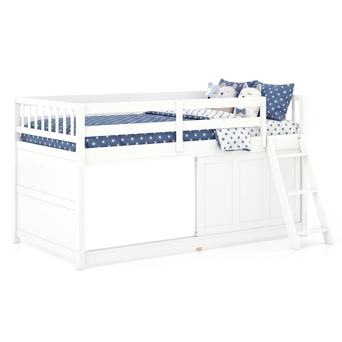 White Loft Bed with Aluminum Sliding Door and Storage for Bedroom-Twin size