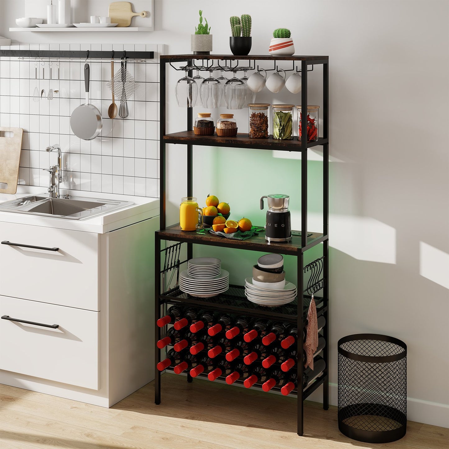 Wine Organizer with Power Outlet and Bottle Holders-Gray