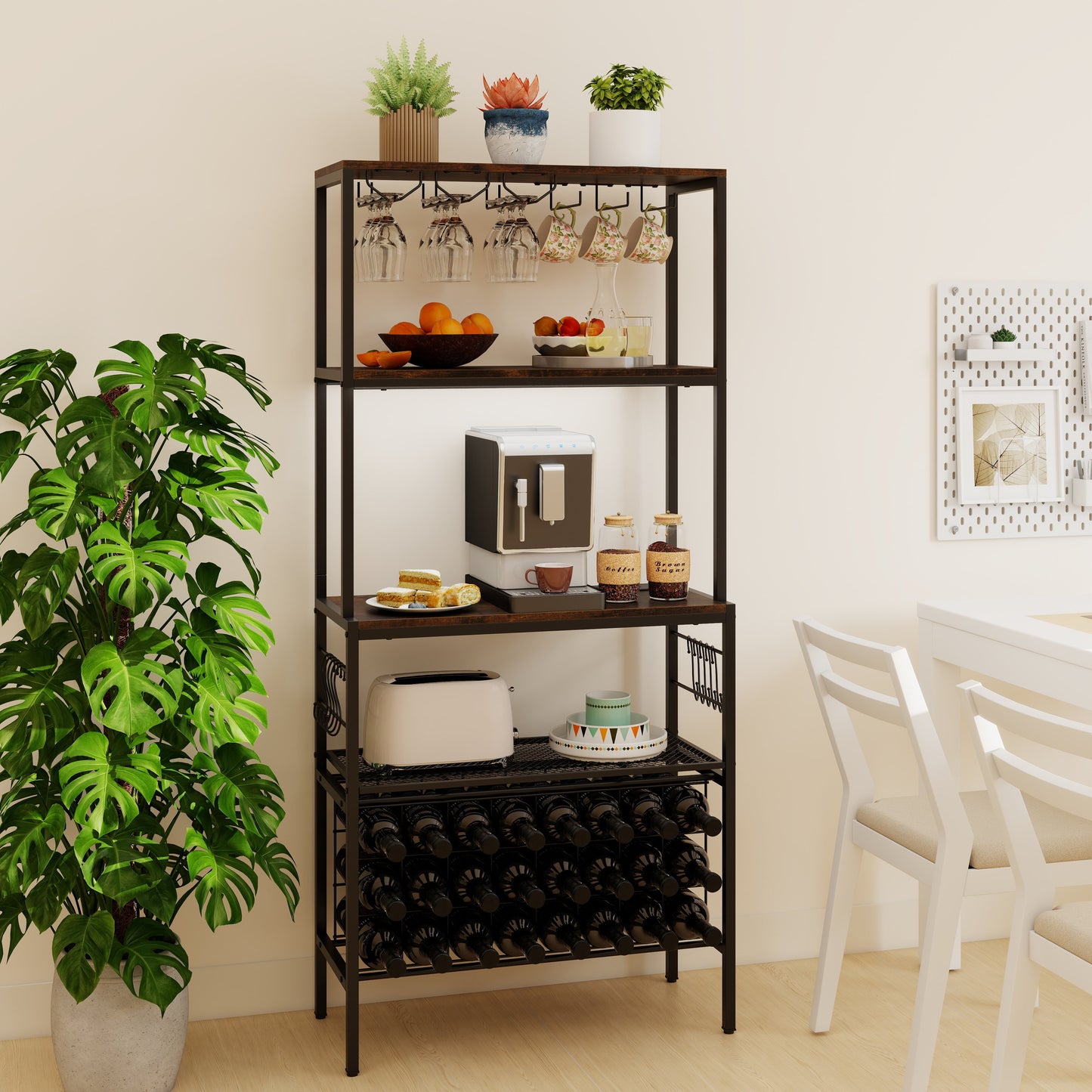 Wine Organizer with Power Outlet and Bottle Holders-Gray