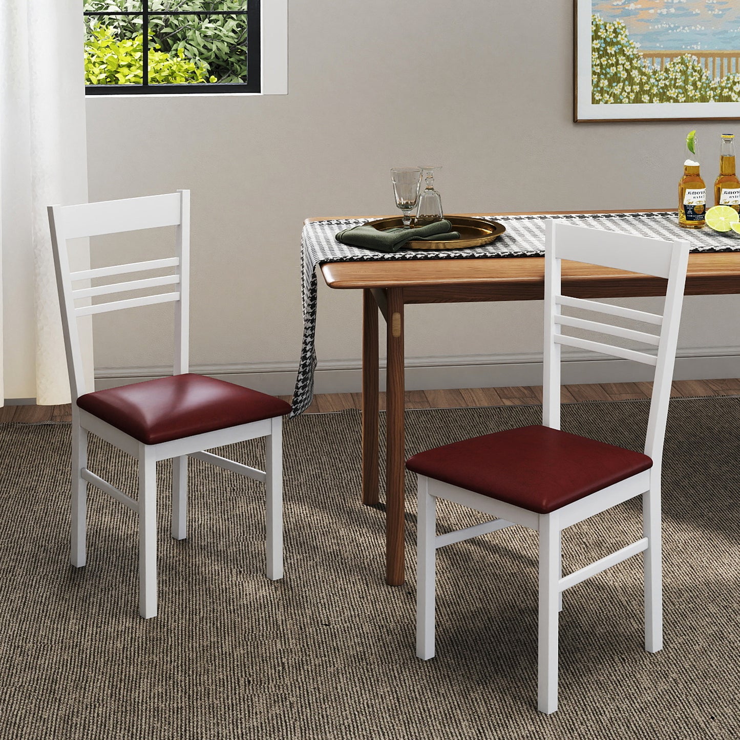 Wood Dining Chairs Set of 4 with Rubber Wood Frame-Walnut